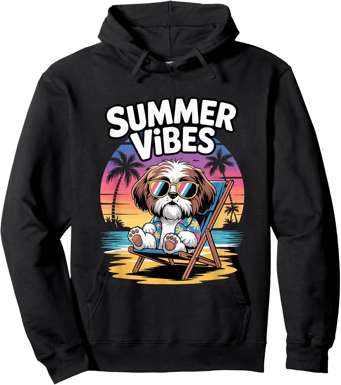 Funny Summer Shih Tzu Beach Dog Vacation Hoodie - Hoodie | Black