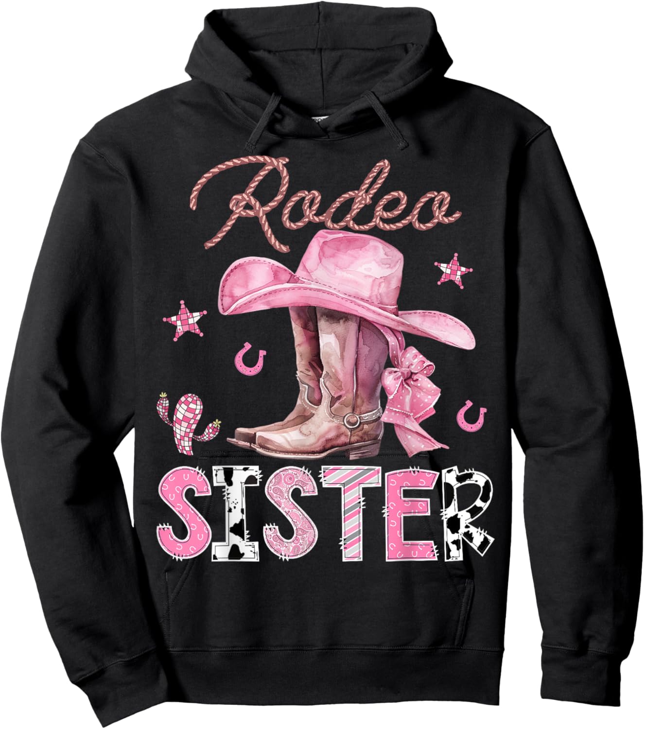 Rodeo Sister Pink Boots Coquette CowGirl Birthday Party Hoodie - Hoodie | Black