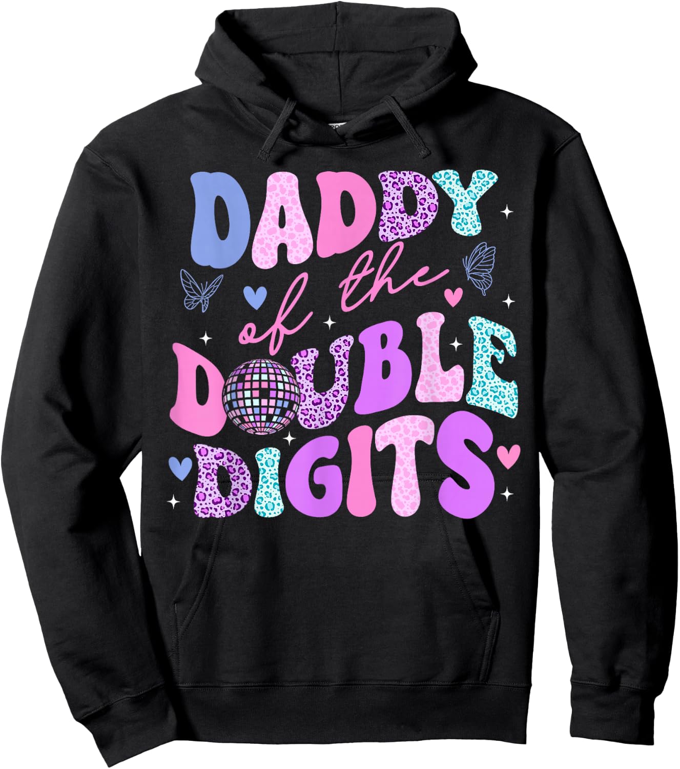 Daddy Of The Double Digits Daughter Groovy Daddy Retro Theme Hoodie - Hoodie | Black