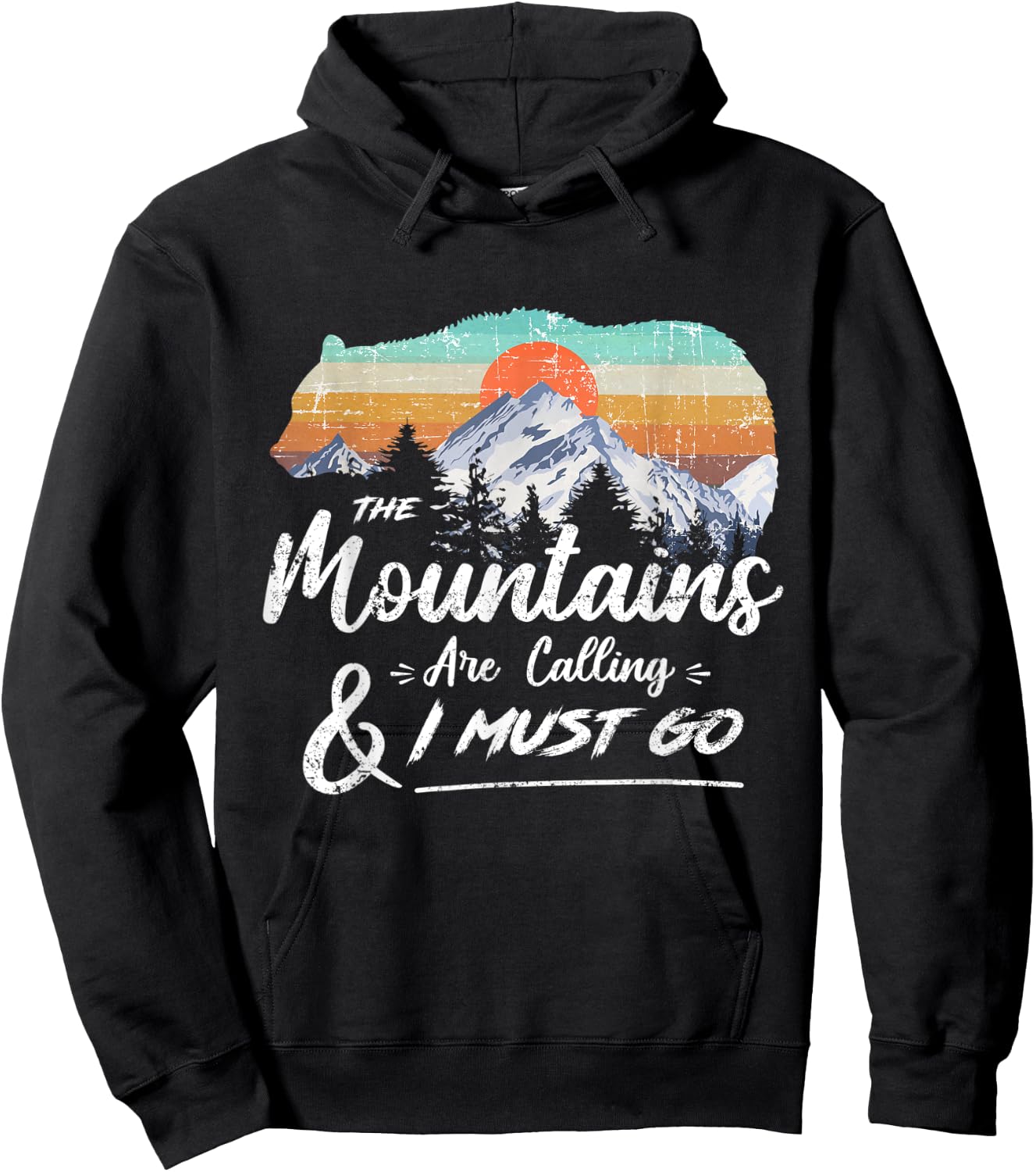The Mountains are calling and i must go wild bear Sunset Hoodie - Hoodie | Black