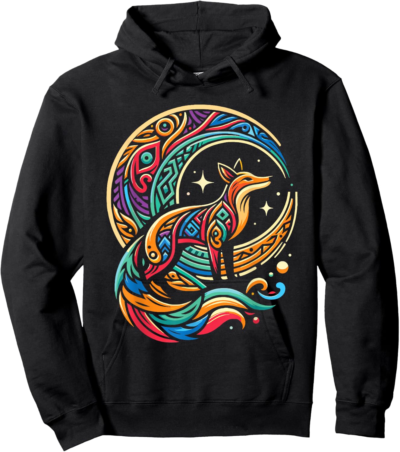 Fox Tribal Wildlife Animal Forest - Moon Hoodie - Hoodie | Black