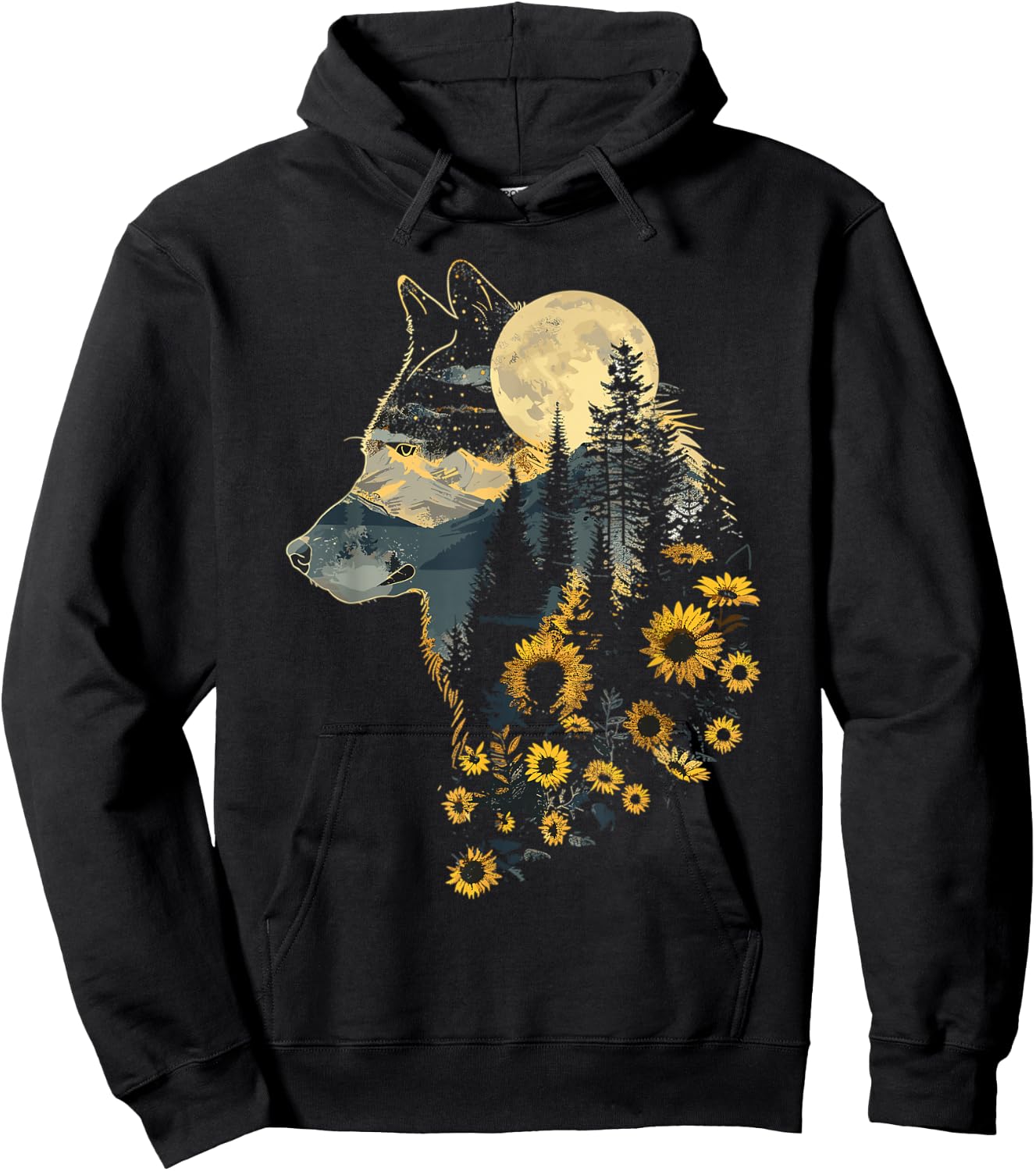 Cute Wolf Floral Sunflower Wolves Hoodie - Hoodie | Black