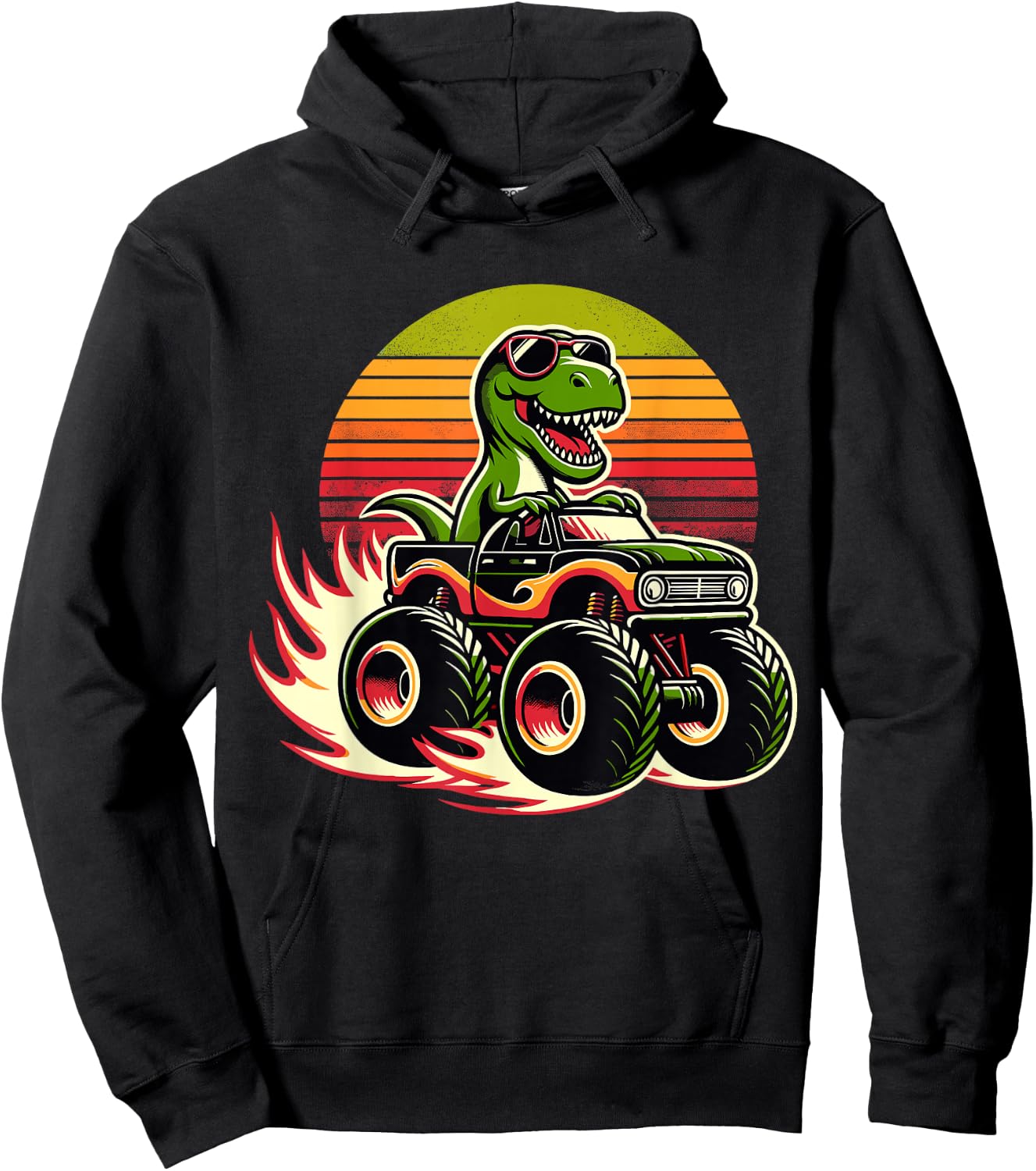 Dinosaur Sunglasses Retro Monster Truck Hoodie - Hoodie | Black