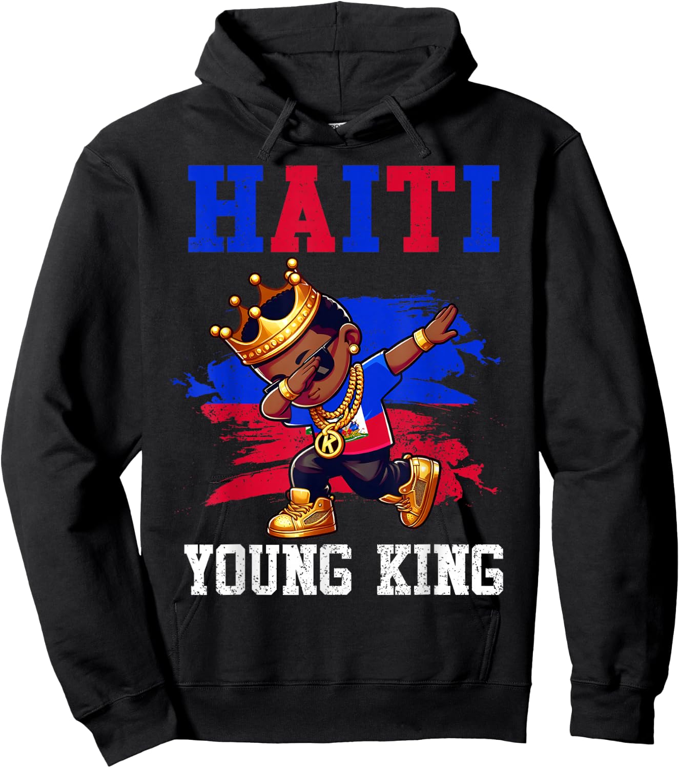Haiti Young King Haitian Boy African Proud Haitian Flag Hoodie - Hoodie | Black