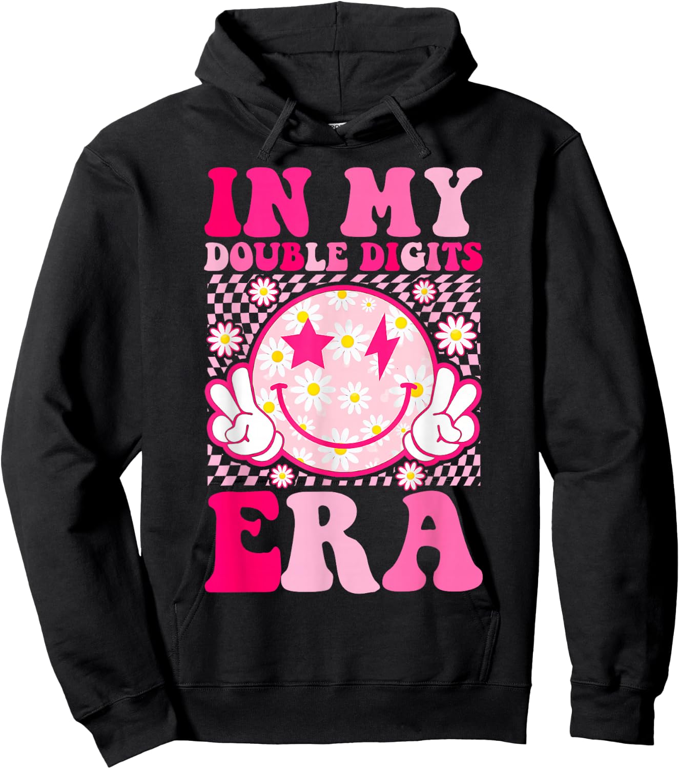 Birthday Happy Face Girls In My Double Digits Era Hoodie - Hoodie | Black