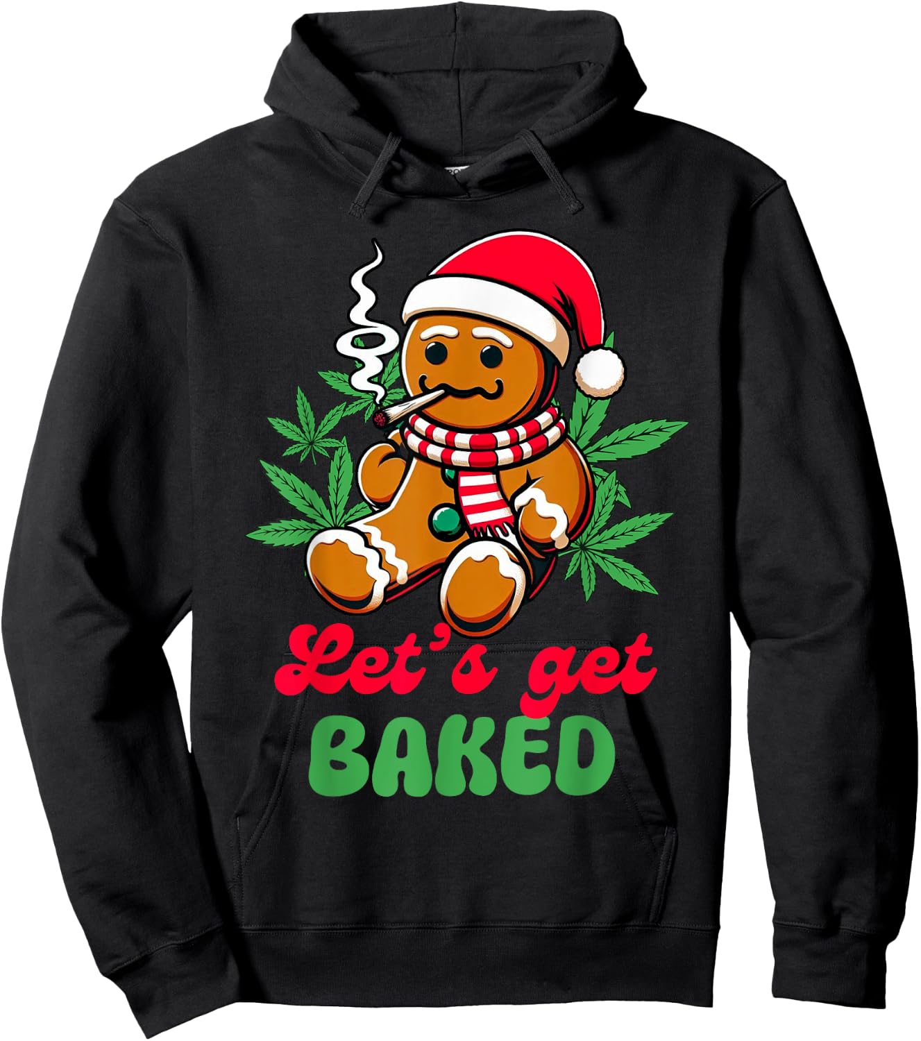 Christmas Xmas Cannabis Weed Lover Smoking Let's Get Baked Hoodie - Hoodie | Black