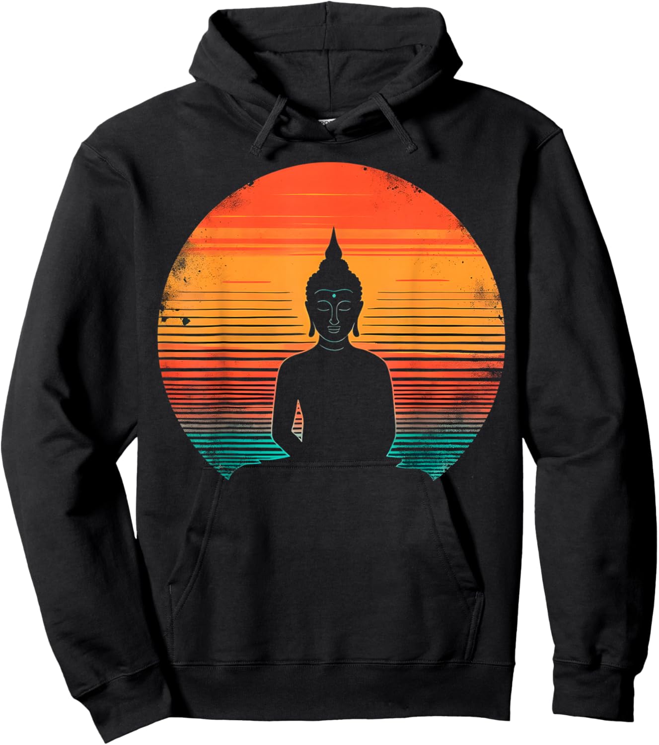 Retro Sunset Buddha Meditation Spiritual Hoodie - Hoodie | Black