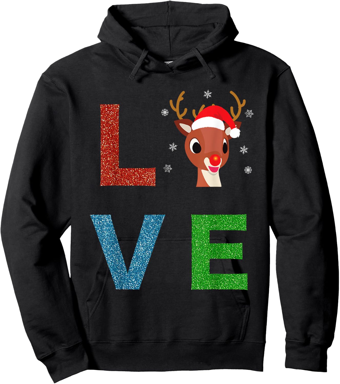 Rudolph Red Nosed Reindeer, Sparkly LOVE Kids Hoodie - Hoodie | Black
