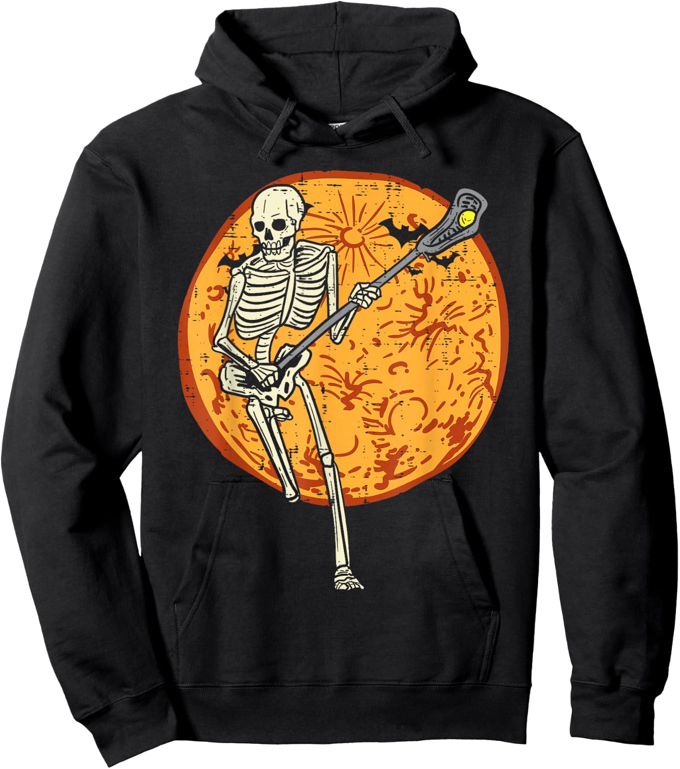Lacrosse Skeleton Full Moon Sports Halloween Men Women Hoodie - Hoodie | Black