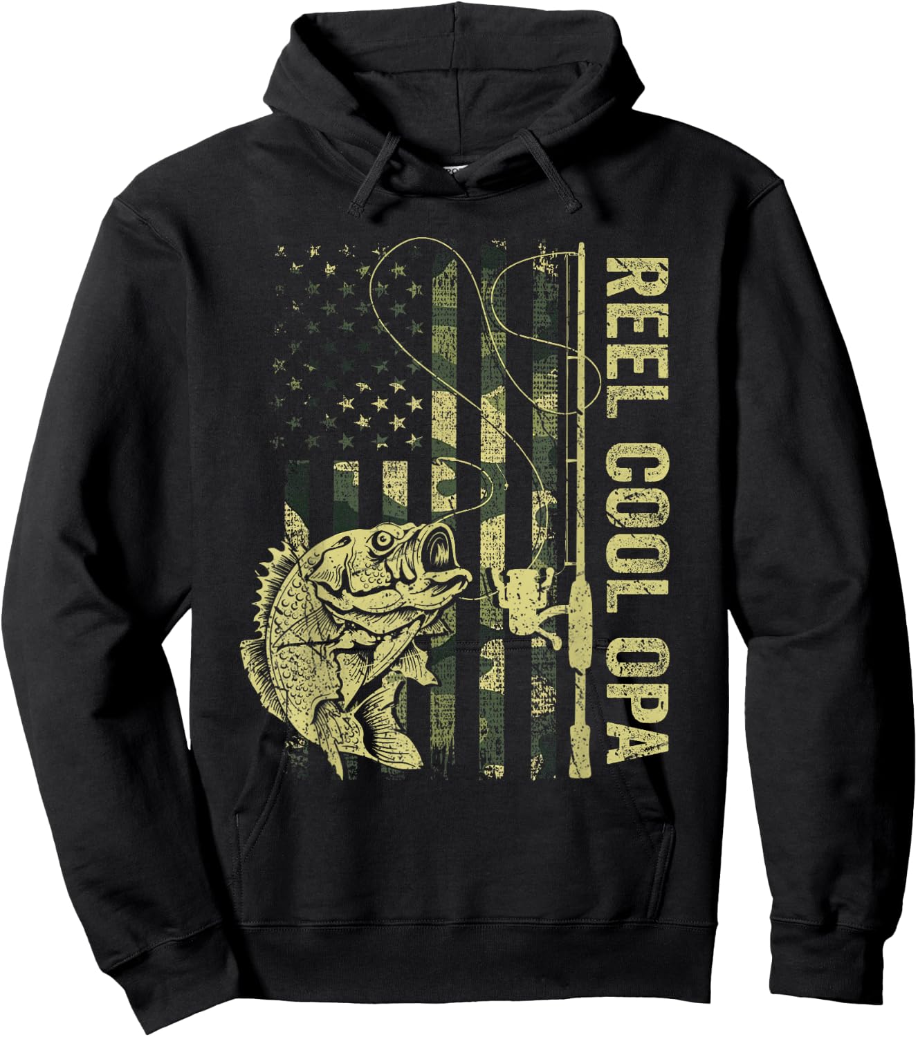 Reel Cool Opa Camouflage American Flag Father's Day Gift Hoodie - Hoodie | Black