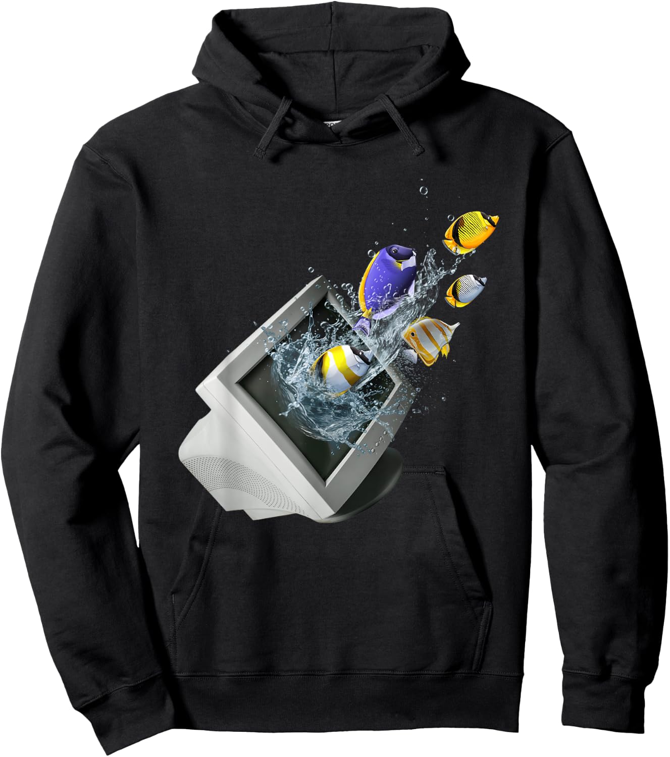 Frutiger Aero Aesthetic Tech Computer Aquarium Fishes Hoodie - Hoodie | Black
