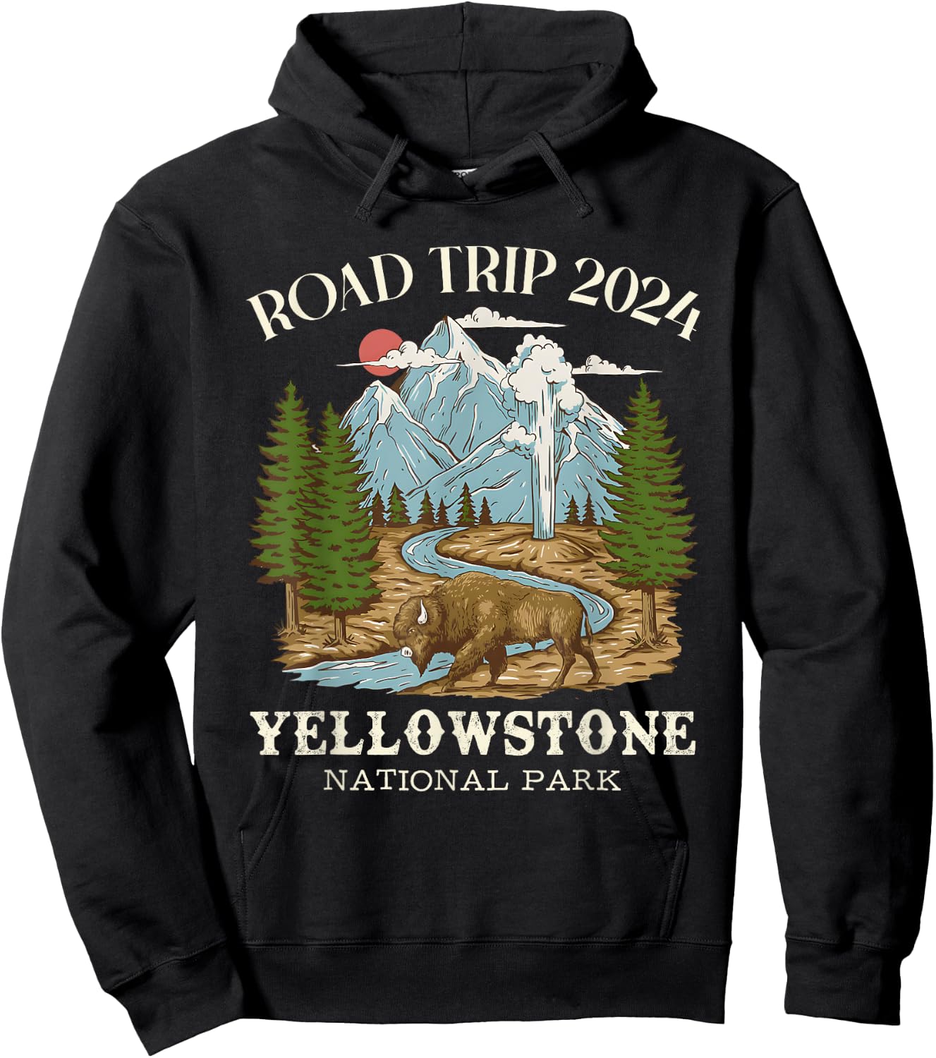 Road Trip 2024 Yellowstone National Park Wilderness Nature , Small, Black Hoodie - Hoodie | Black