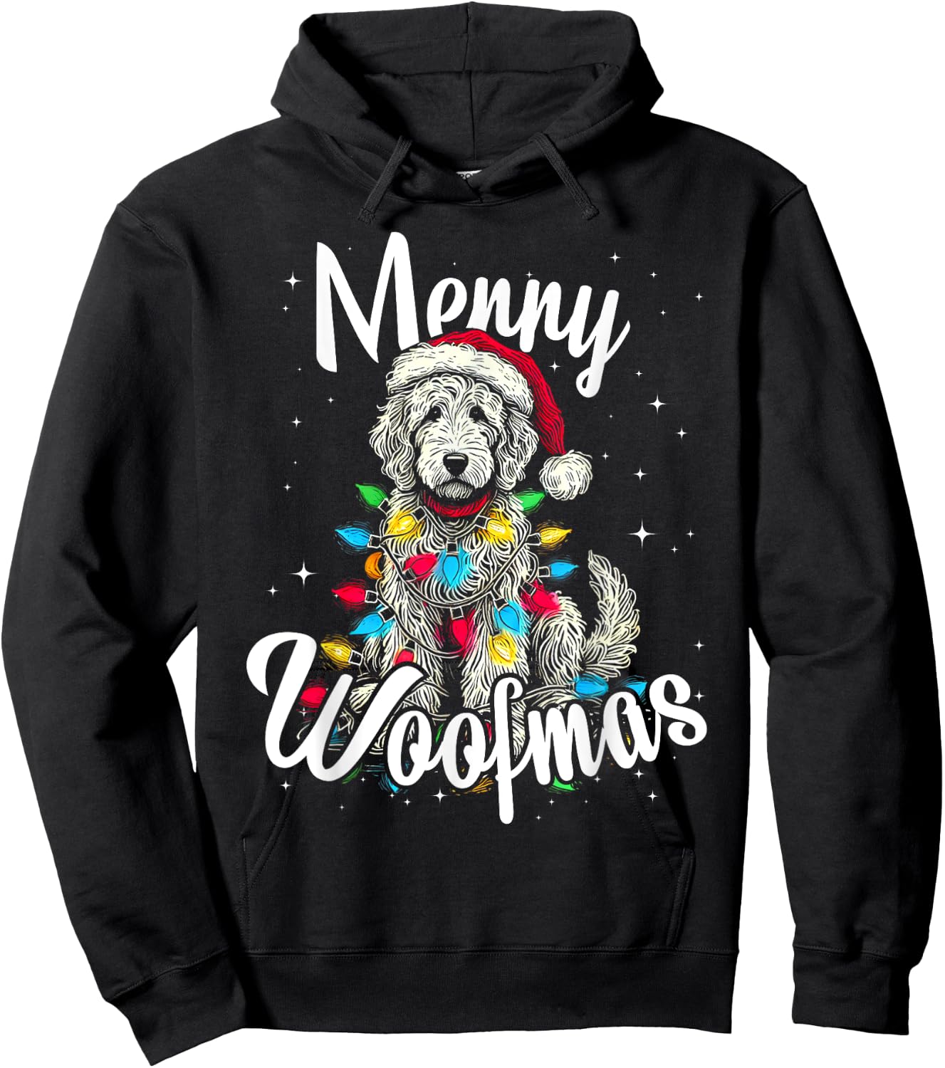 Labradoodle Golden Doodle Dog Merry Woofmas Christmas Lights Hoodie - Hoodie | Black