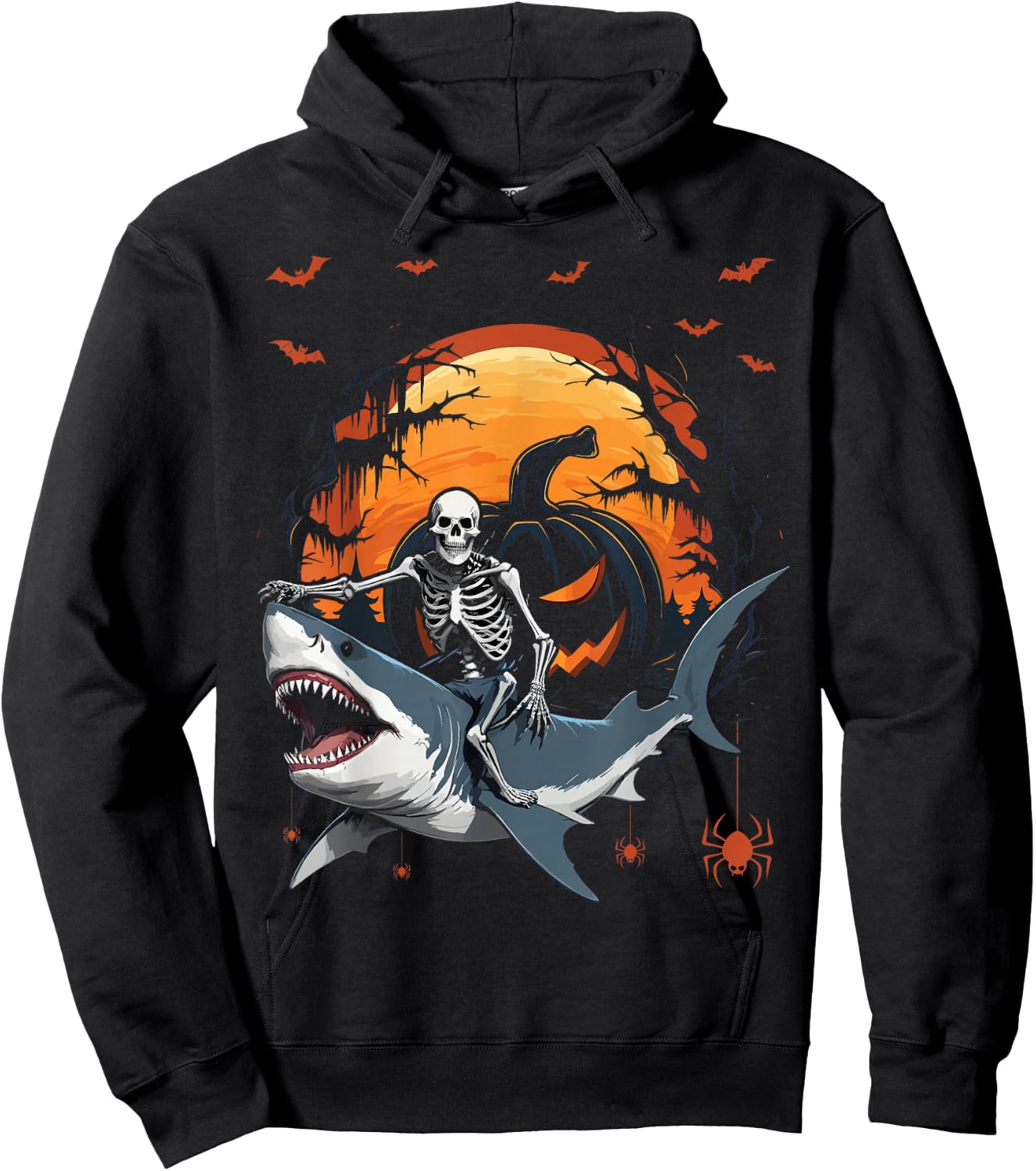 Halloween Skeleton Riding Shark Mummy Boys Kids Toddlers Hoodie - Hoodie | Black