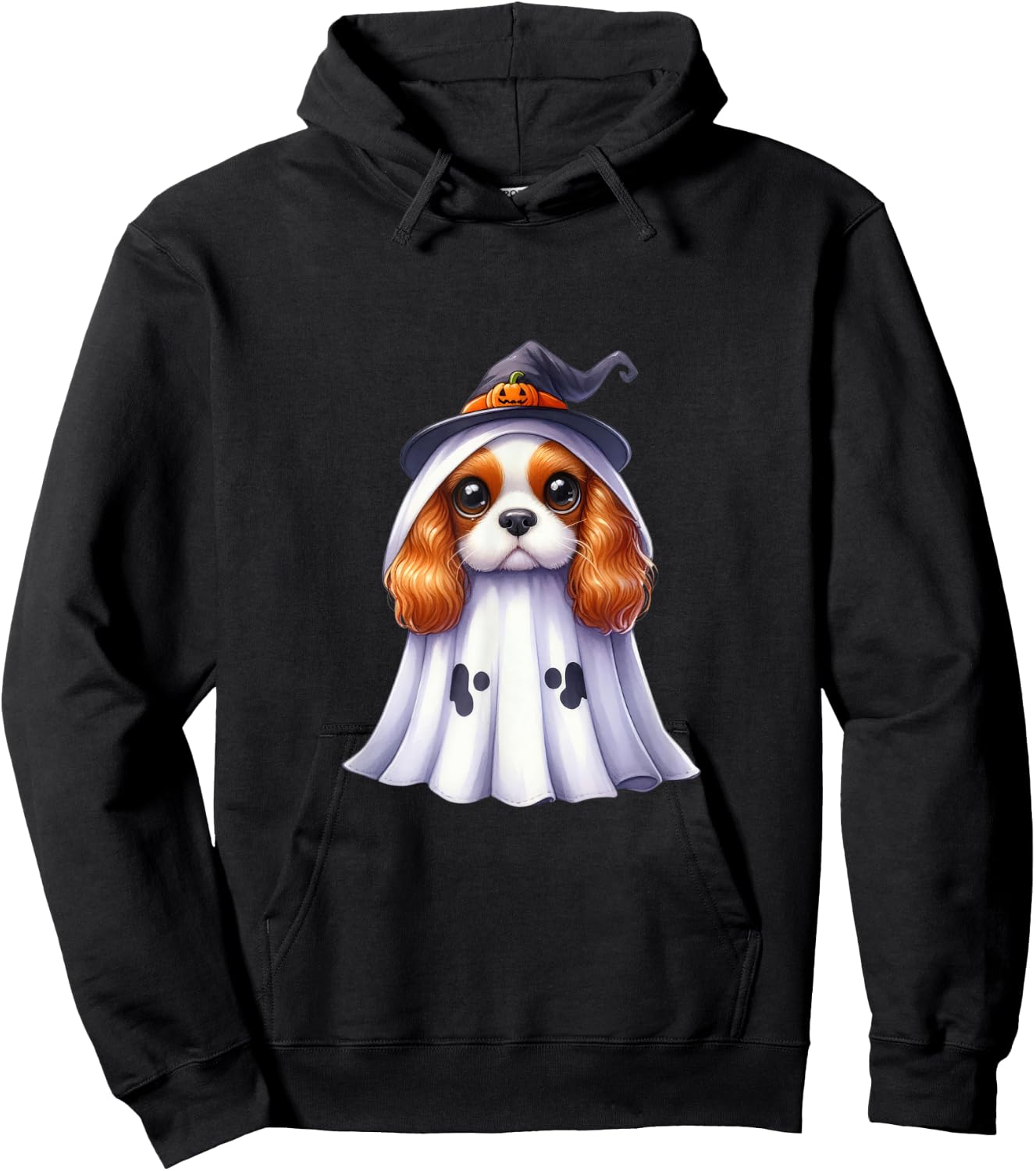 Cute Halloween Cavalier King Charles Spaniel dog as a ghost Hoodie - Hoodie | Black