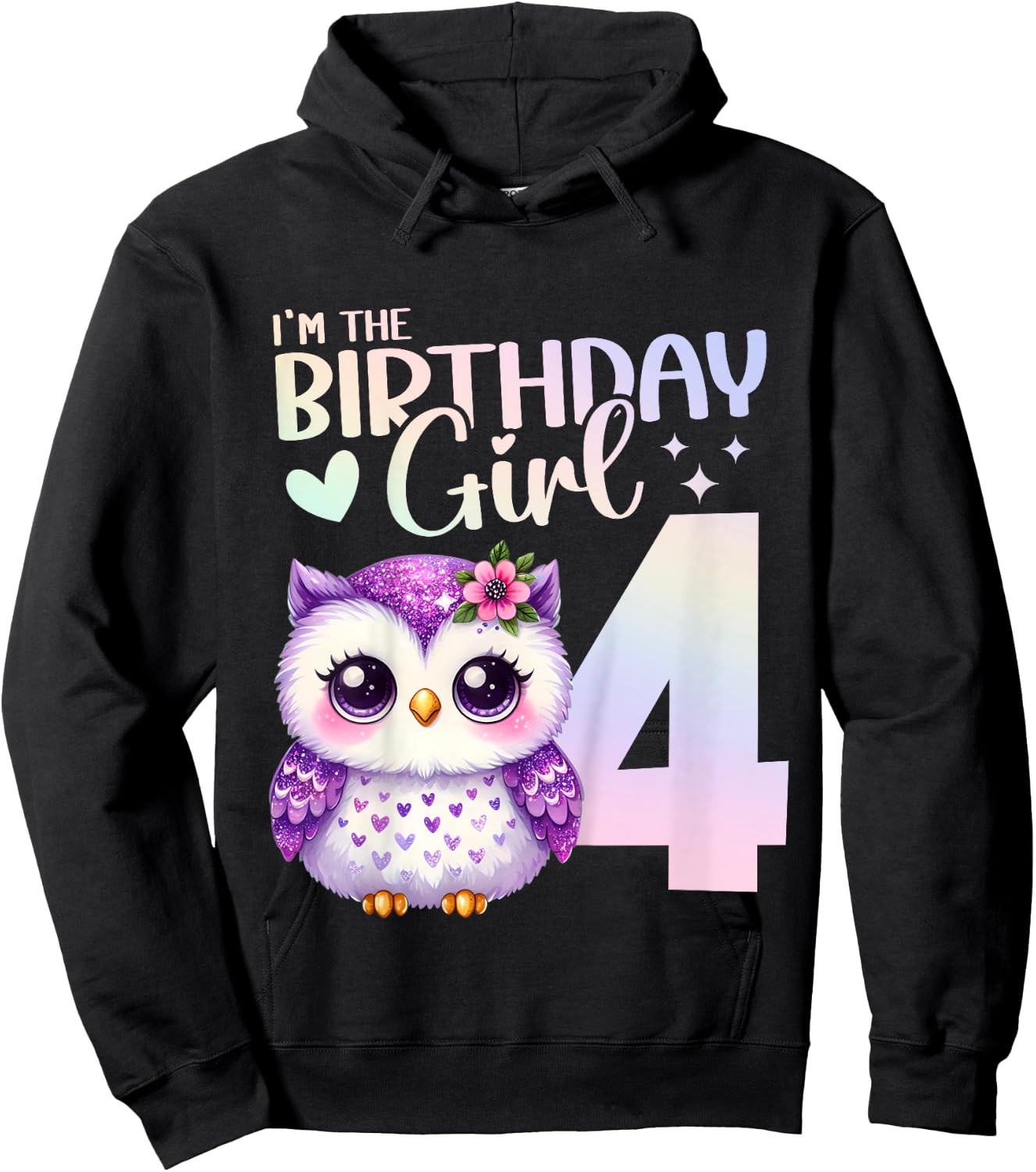 4th Birthday Owl Animals Fourth birthday girl 4 years Hoodie - Hoodie | Black