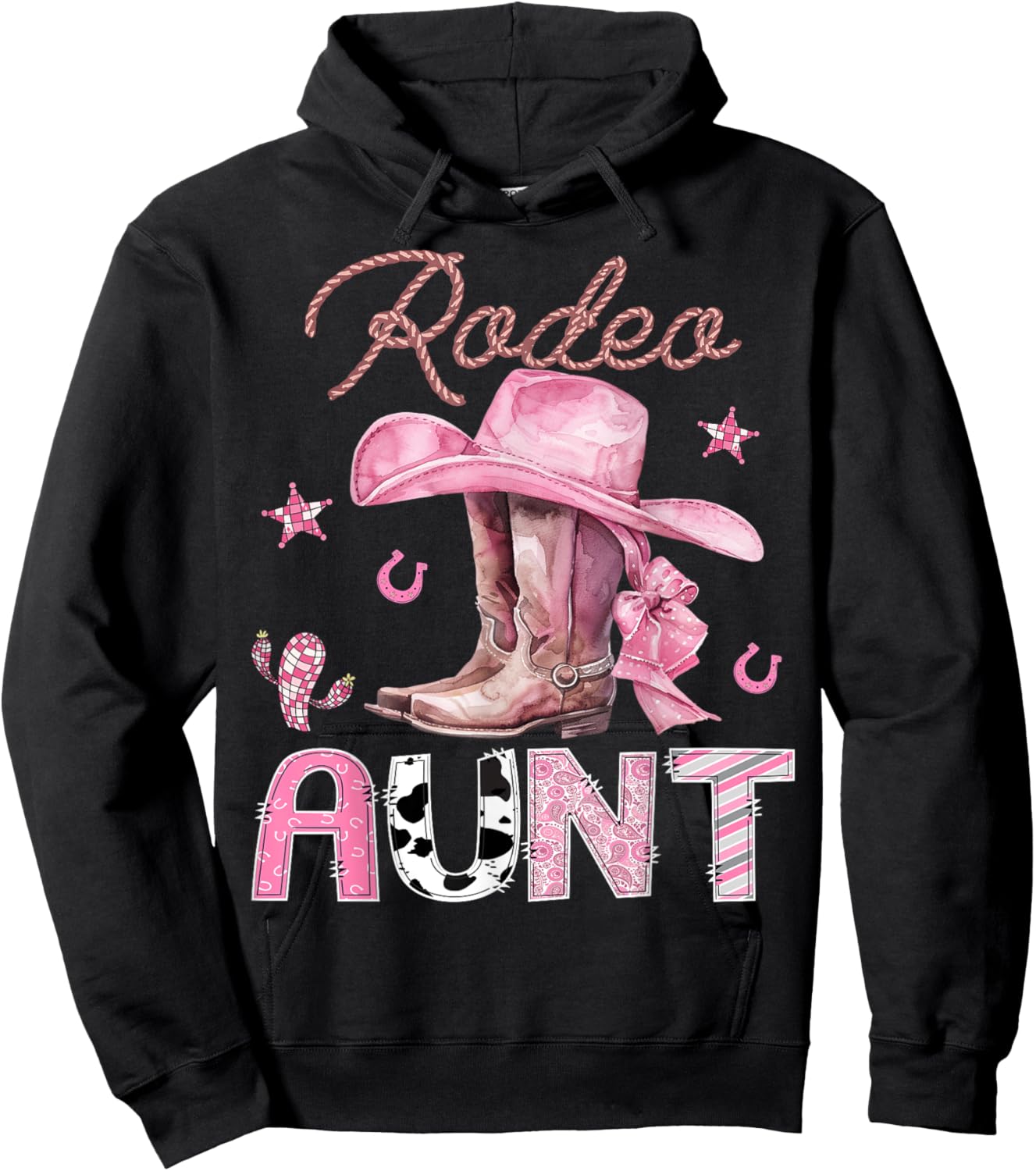 Rodeo Aunt Pink Boots Coquette CowGirl Birthday Party Hoodie - Hoodie | Black