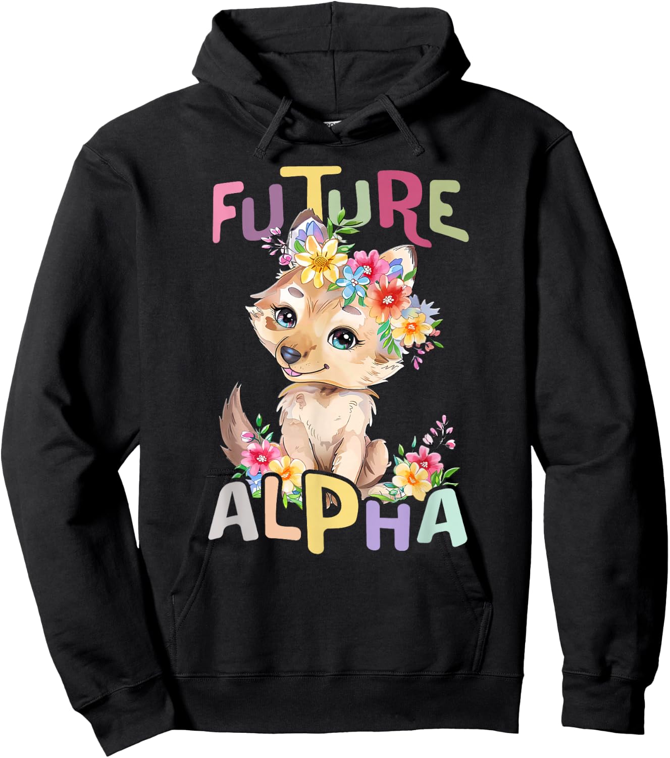 Future Alpha Wolf with Flowers Cute Wolves Animal Moon Hoodie - Hoodie | Black