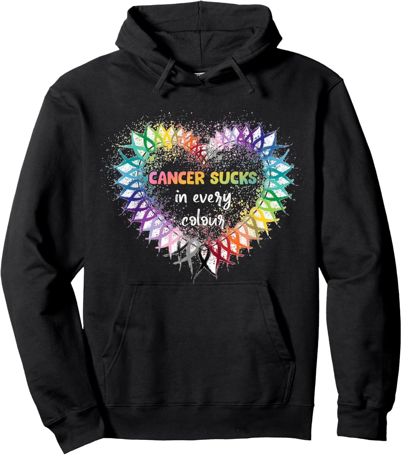 Cancer Sucks in Every Color Cancer Awareness Ribbons Heart Hoodie - Hoodie | Black