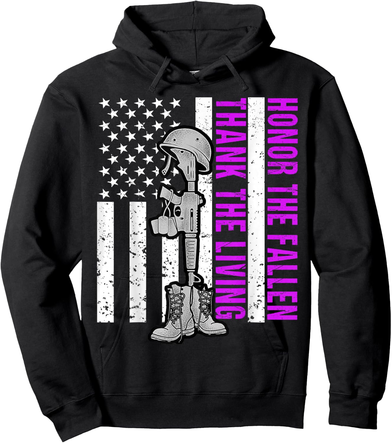 Purple Heart Day Military Honor The Fallen Thank The Living Hoodie - Hoodie | Black