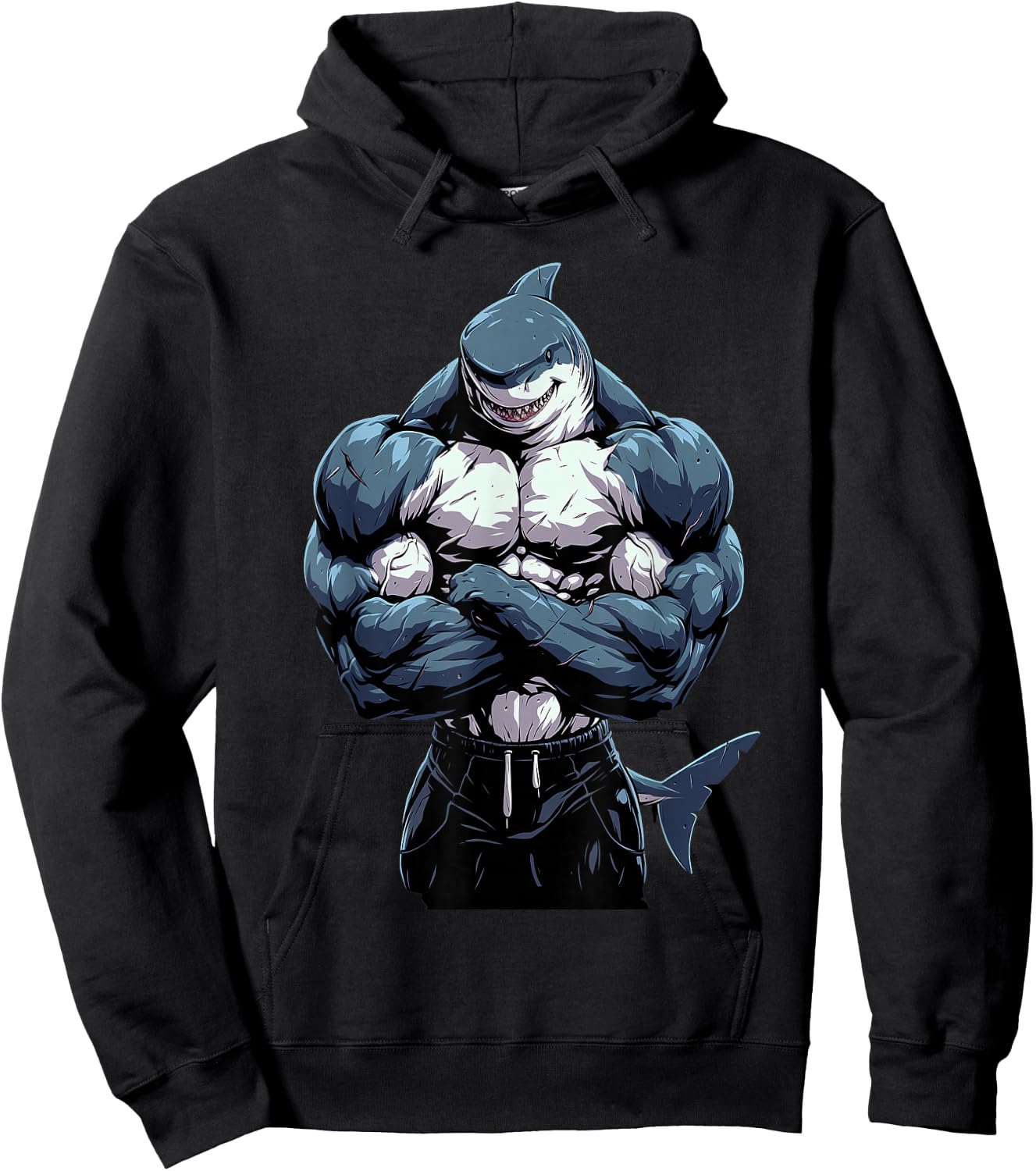 Body Builder Shark With Muscles Hoodie - Hoodie | Black