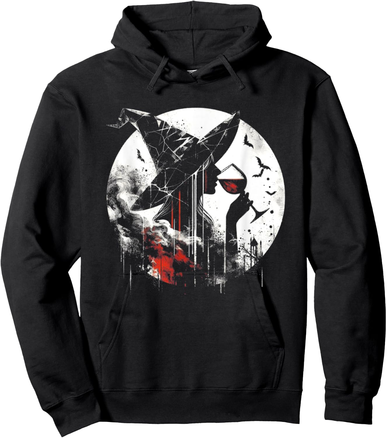 Wine Drinking Witch - Creepy Witch Halloween Wine Lover Hoodie - Hoodie | Black