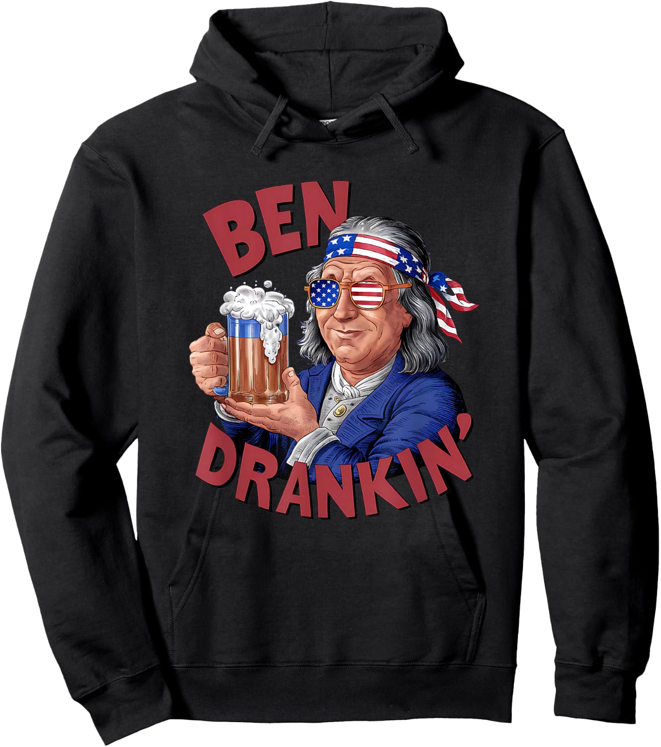 USA Independence Day Patriotic 2024 Election Funny 4th of July US President Party Franklin Ben Drankin , Small, Blue Hoodie - Hoodie | Black