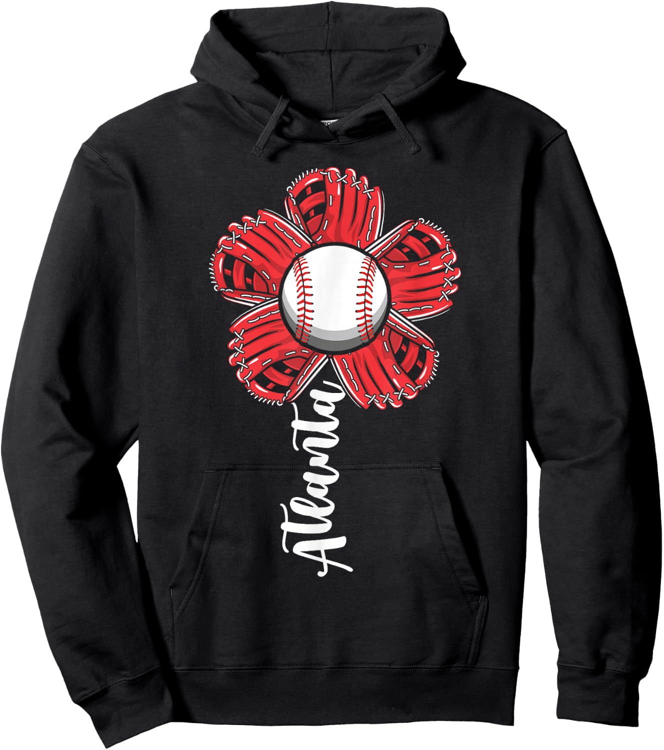 Cute Flower Atlanta Retro Baseball Lover Game Day Hoodie - Hoodie | Black
