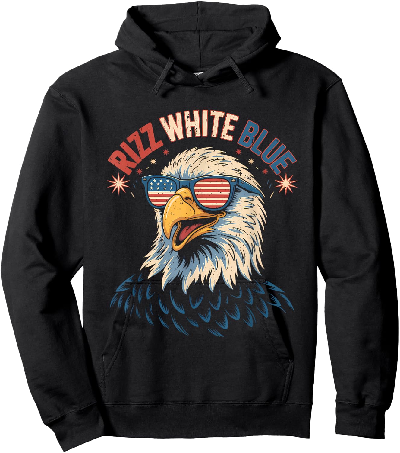Rizz White Blue Patriotic Eagle 4th Of July Sunglasses USA Hoodie - Hoodie | Black