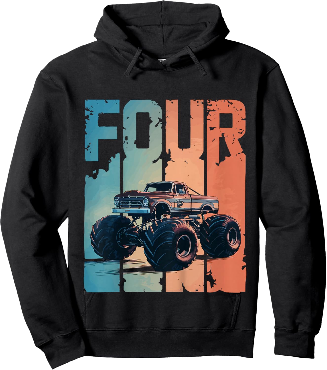 Monster Truck 4th Birthday Hoodie - Hoodie | Black
