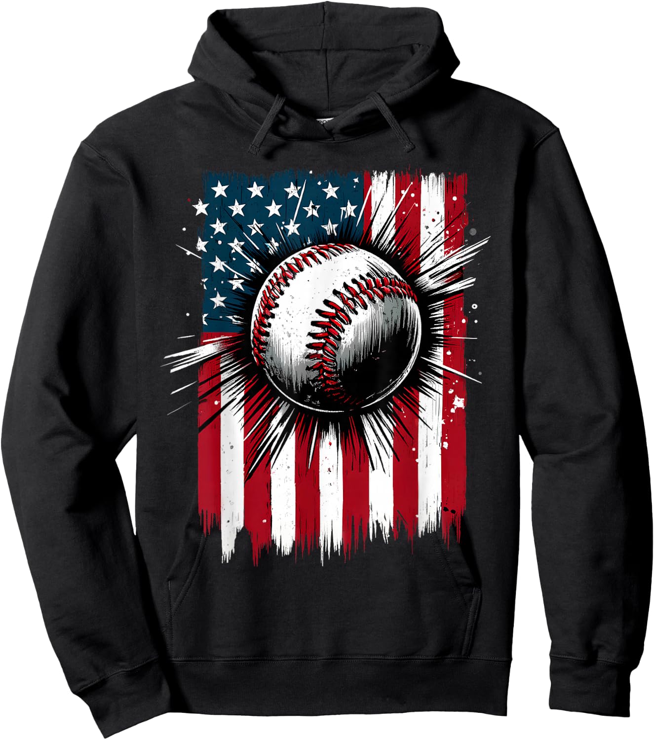 Patriotic Baseball 4th of July USA American Flag Men Boy Kid Hoodie - Hoodie | Black