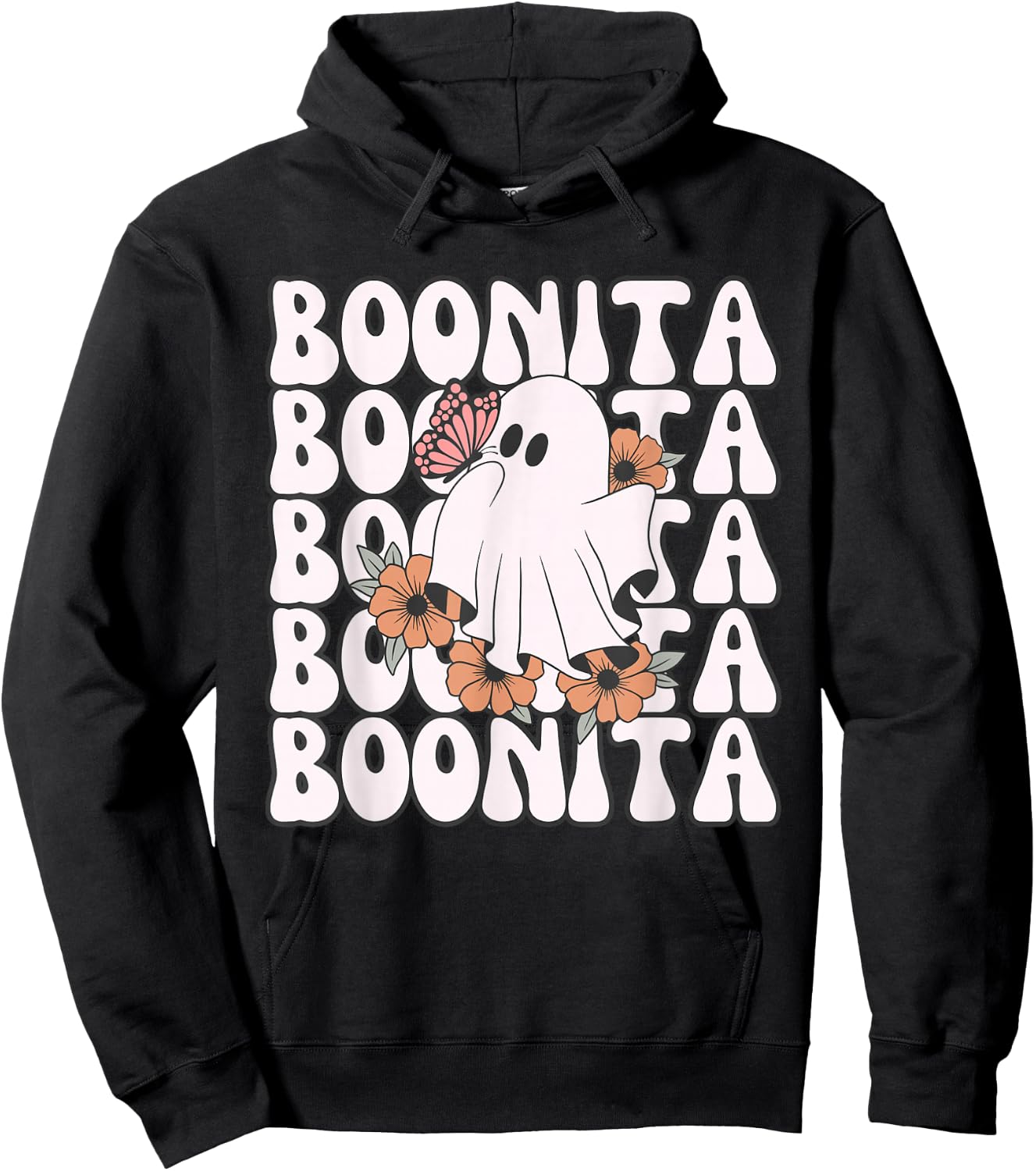 Boonita Halloween Ghost Floral Butterfly Boo Girls Hoodie - Hoodie | Black