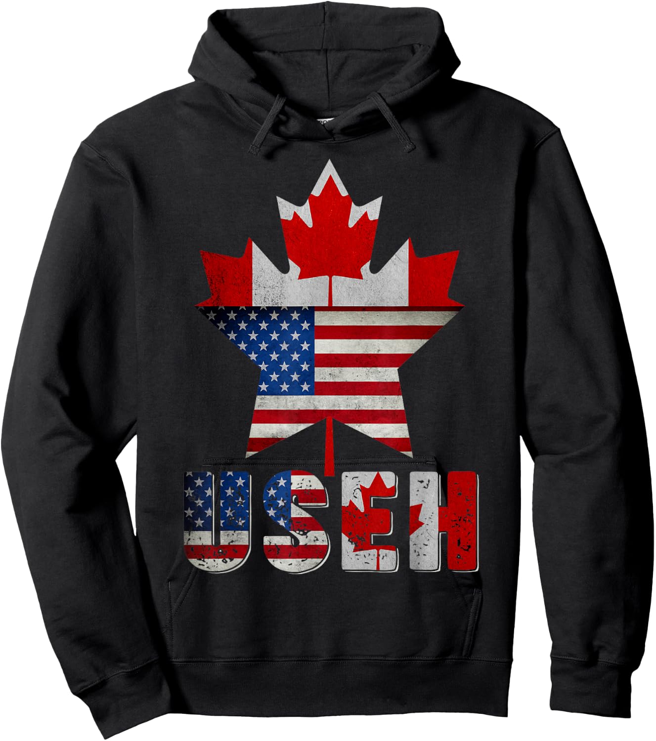 Funny US EH Maple Leaf Canadian USA American Flag Canada Day Hoodie - Hoodie | Black