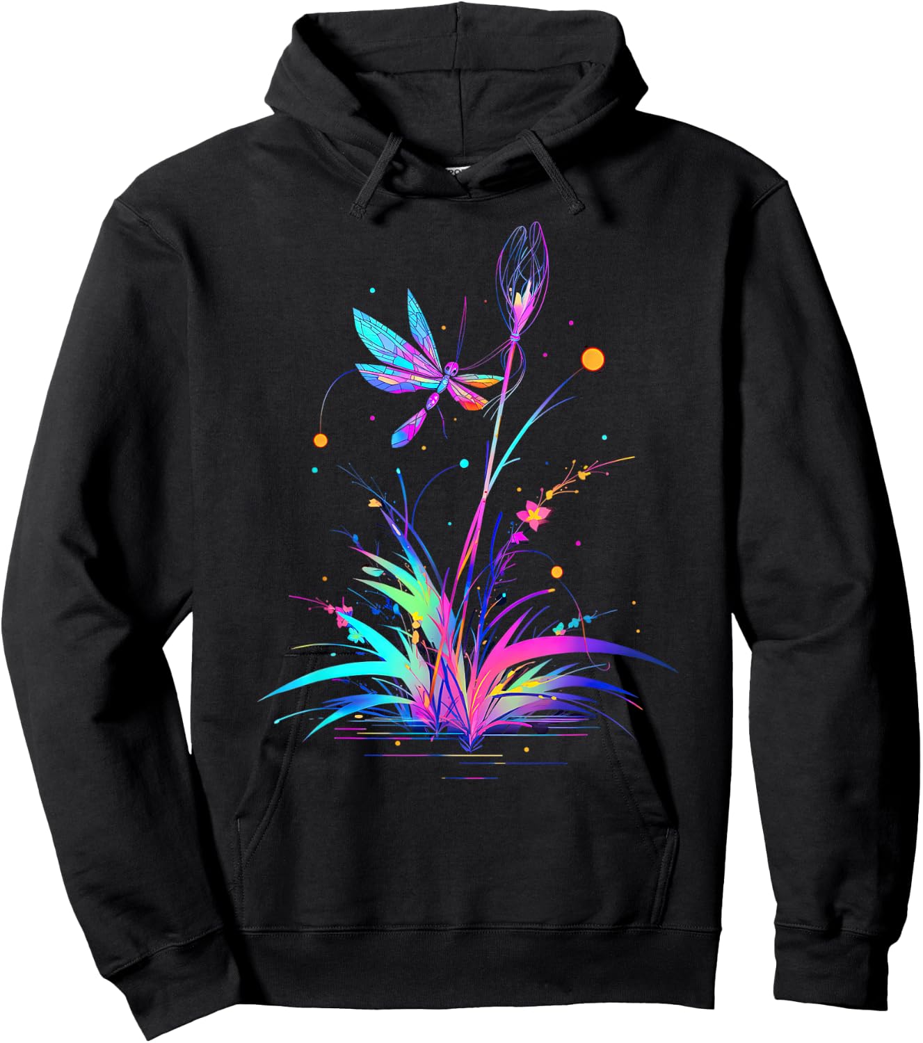 Dandelion Puff Ball with Dragonfly Hoodie - Hoodie | Black