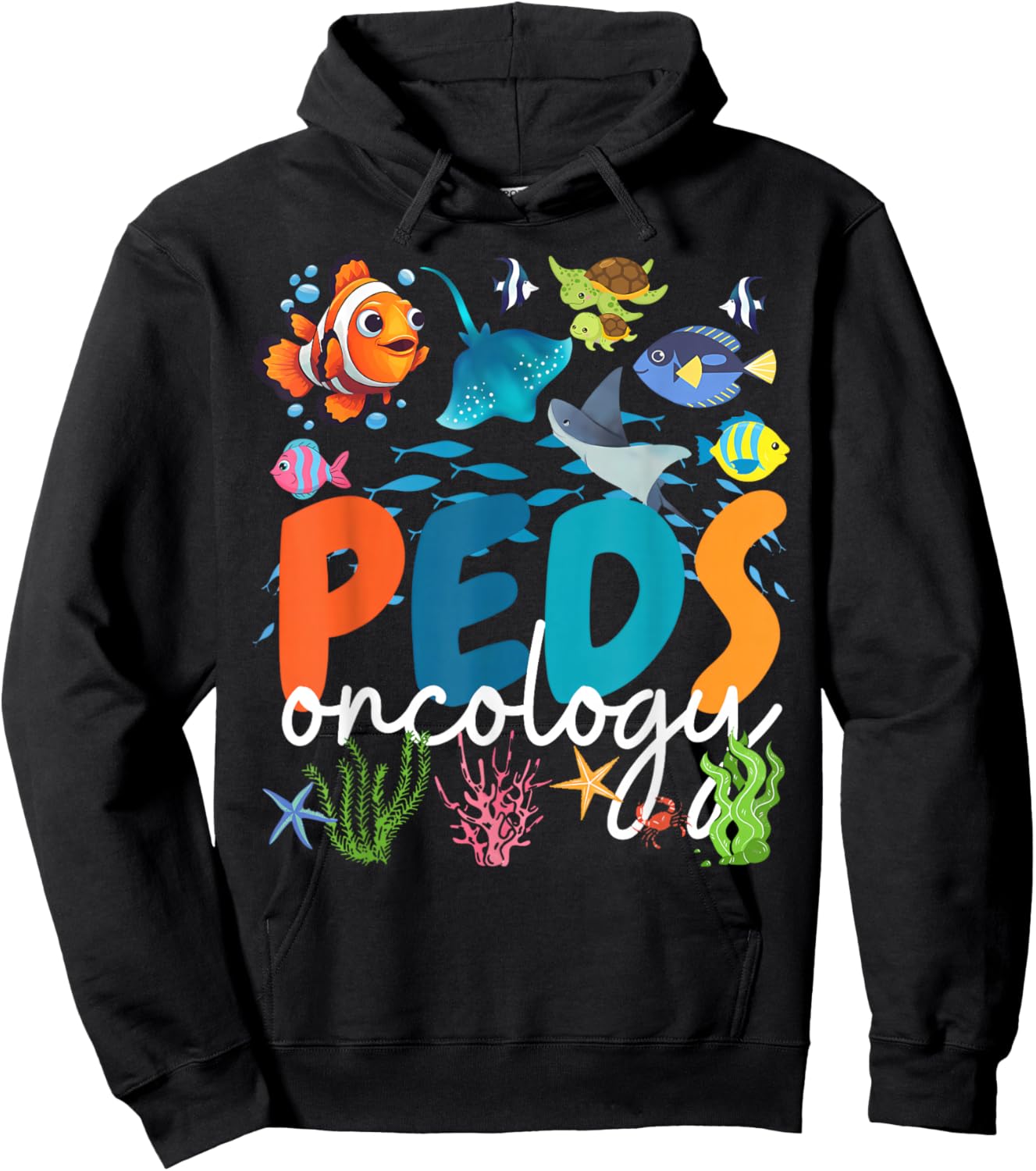 Pediatrics PEDS Oncology Nurse Sea Animal Peds Hem Onc Nurse Hoodie - Hoodie | Black