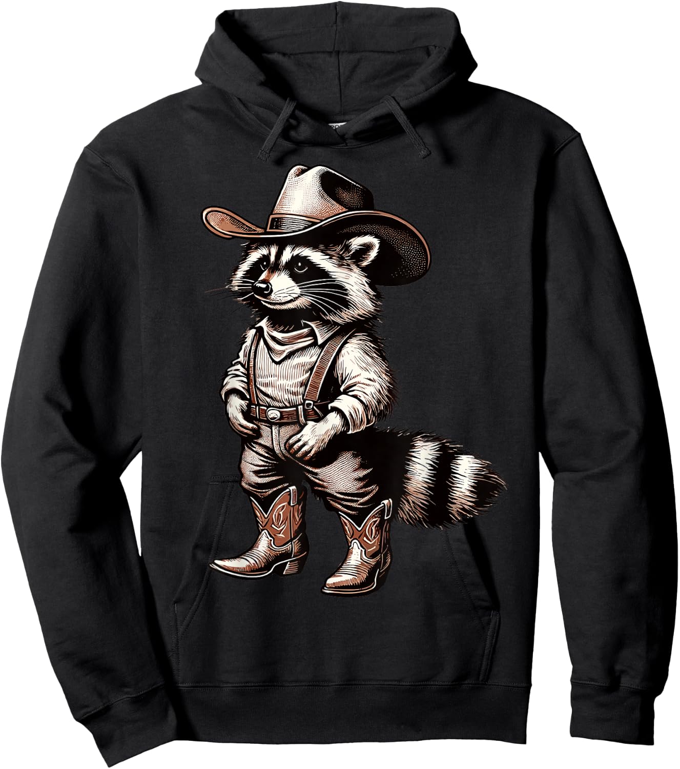 Funny Graphic Raccoon Cowboy Cowgirl Country Western Rodeo Hoodie - Hoodie | Black