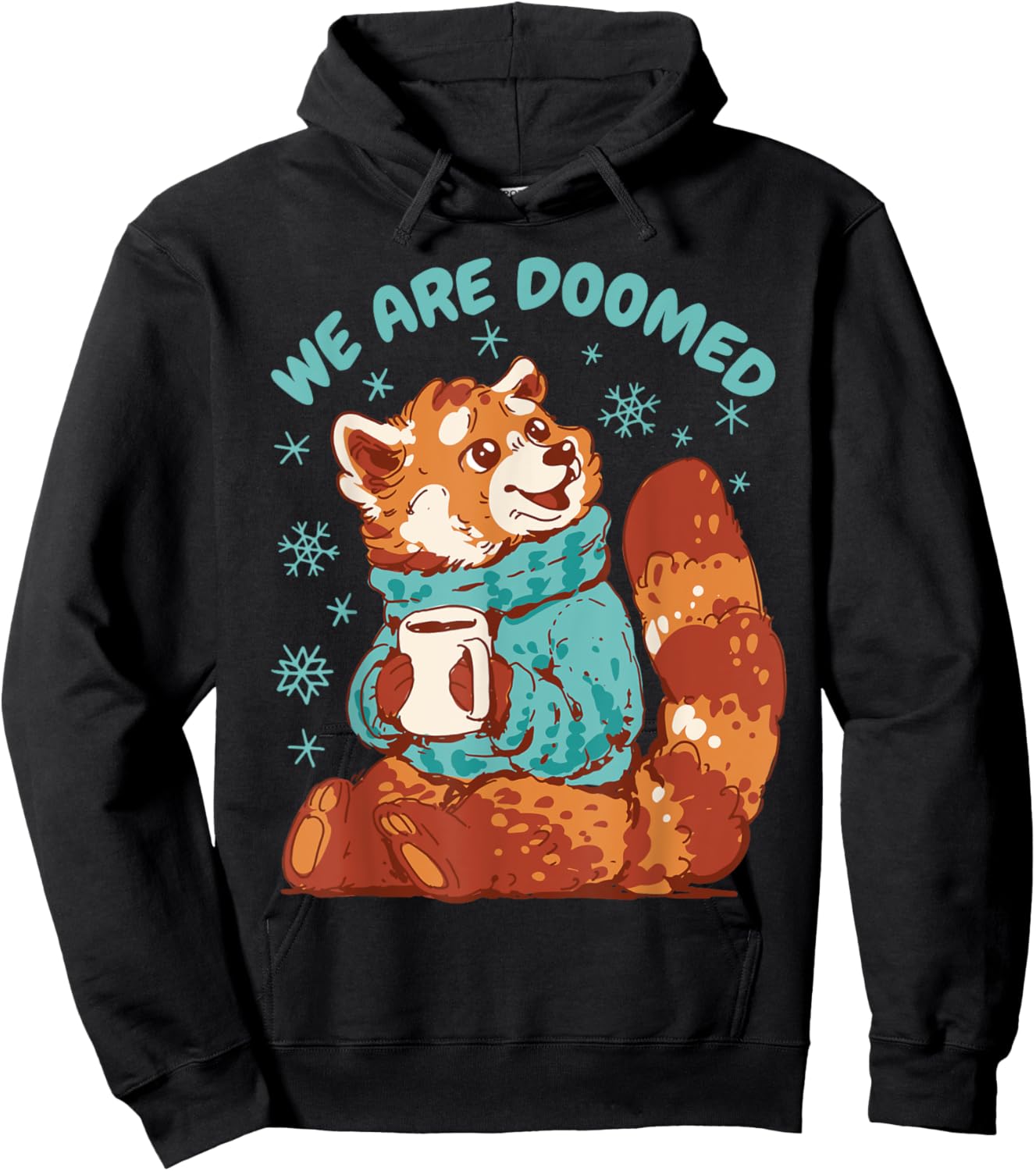 Funny Red Panda We Are Doomed Cozy Sarcastic Retro Comic Hoodie - Hoodie | Black