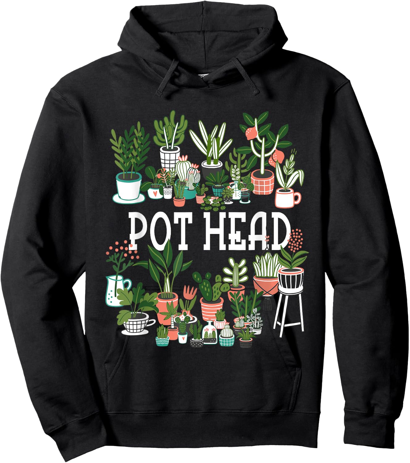 Funny Pot Plant Head Gardening Gardener Graphic Women Men Hoodie - Hoodie | Black