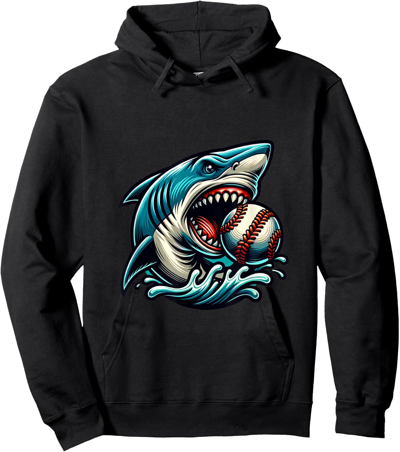 Baseball Shark Lover Summer Sport Shark Bite Hoodie - Hoodie | Black