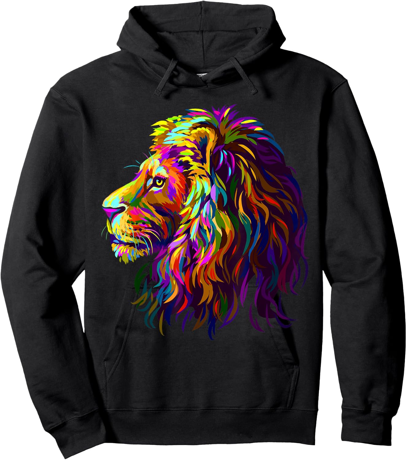 Colorful Lion Head Design Pop Art Style Hoodie - Hoodie | Black