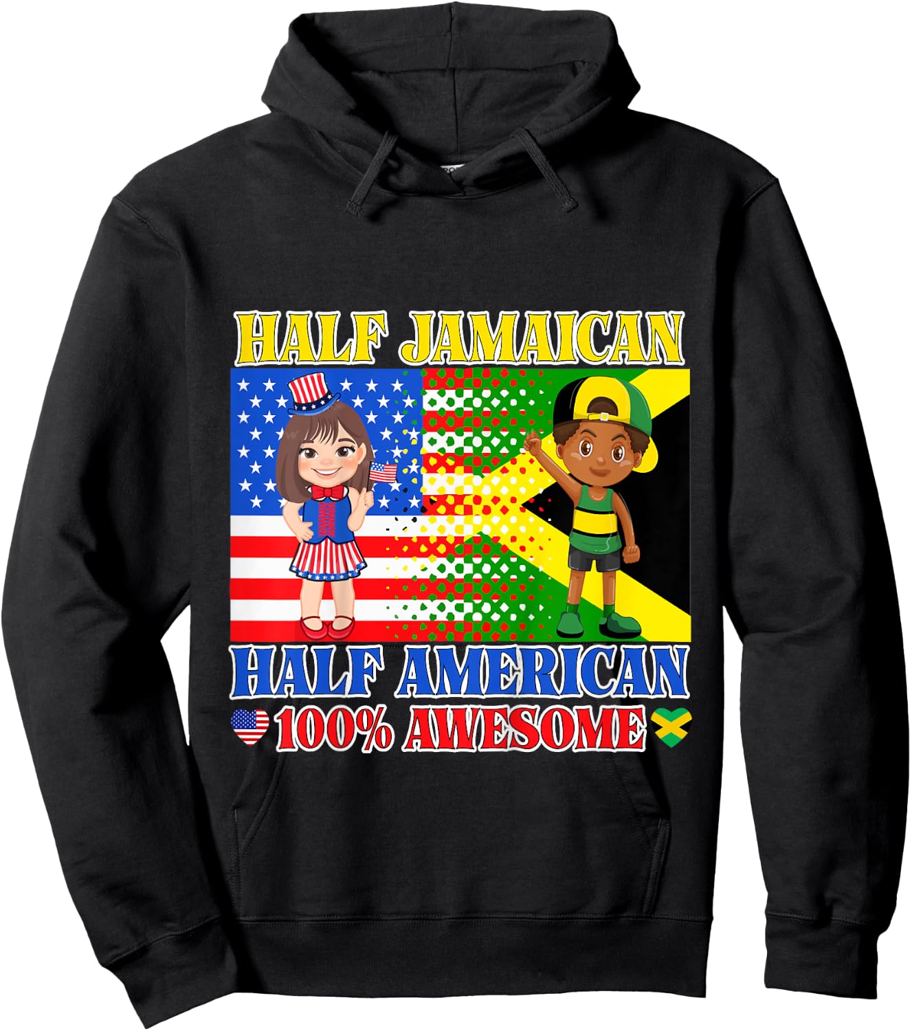 Half Jamaican Half American Toddler Jamaica US Flag Girl Boy Hoodie - Hoodie | Black