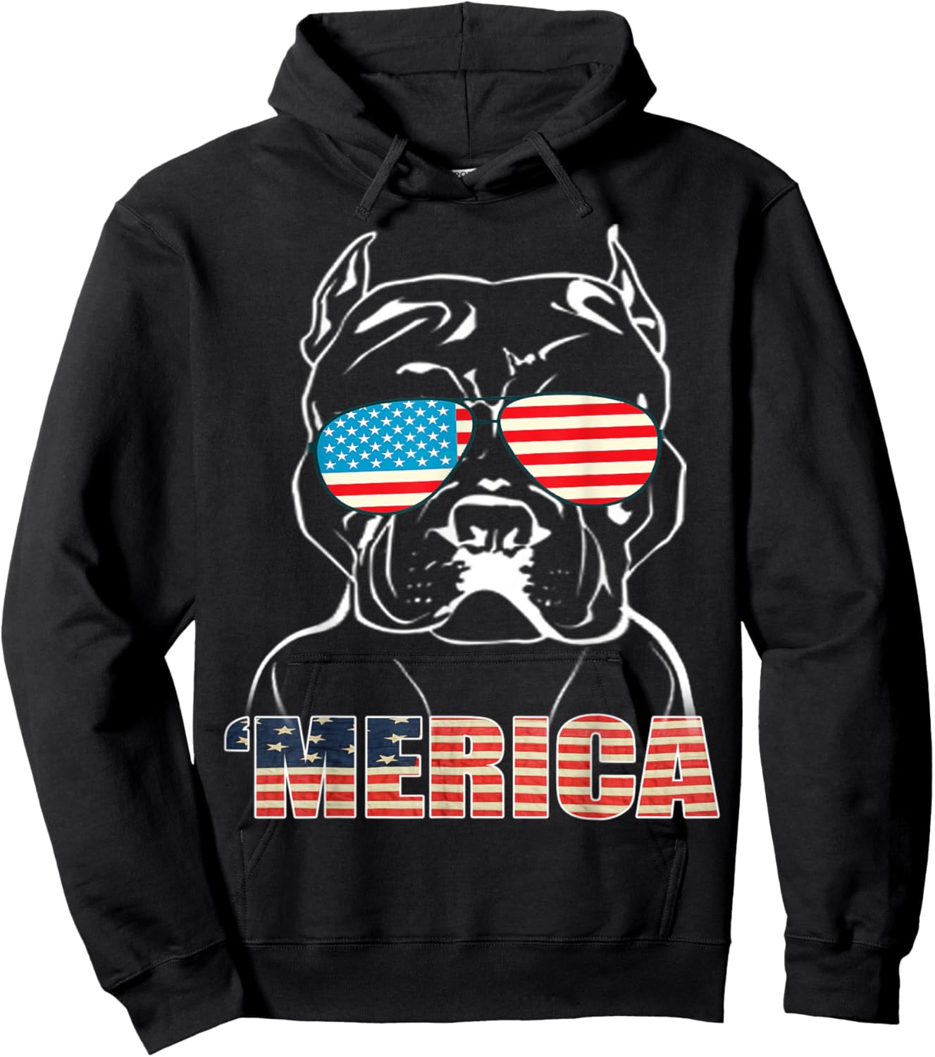Patriotic Dog Pitbull Bully USA T Shirt American Flag Kids Men Hoodie - Hoodie | Black