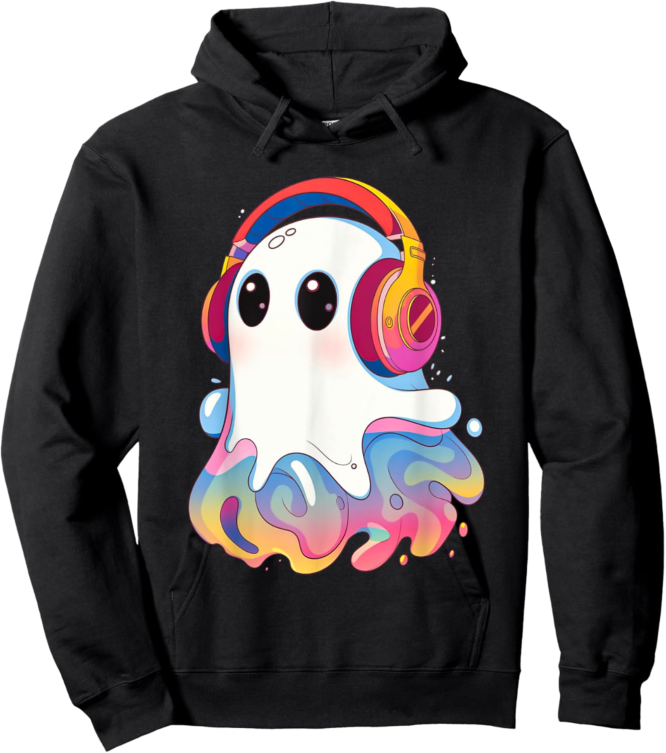 Retro Psychedelic Ghost with Headphones Vaporwave Hoodie - Hoodie | Black