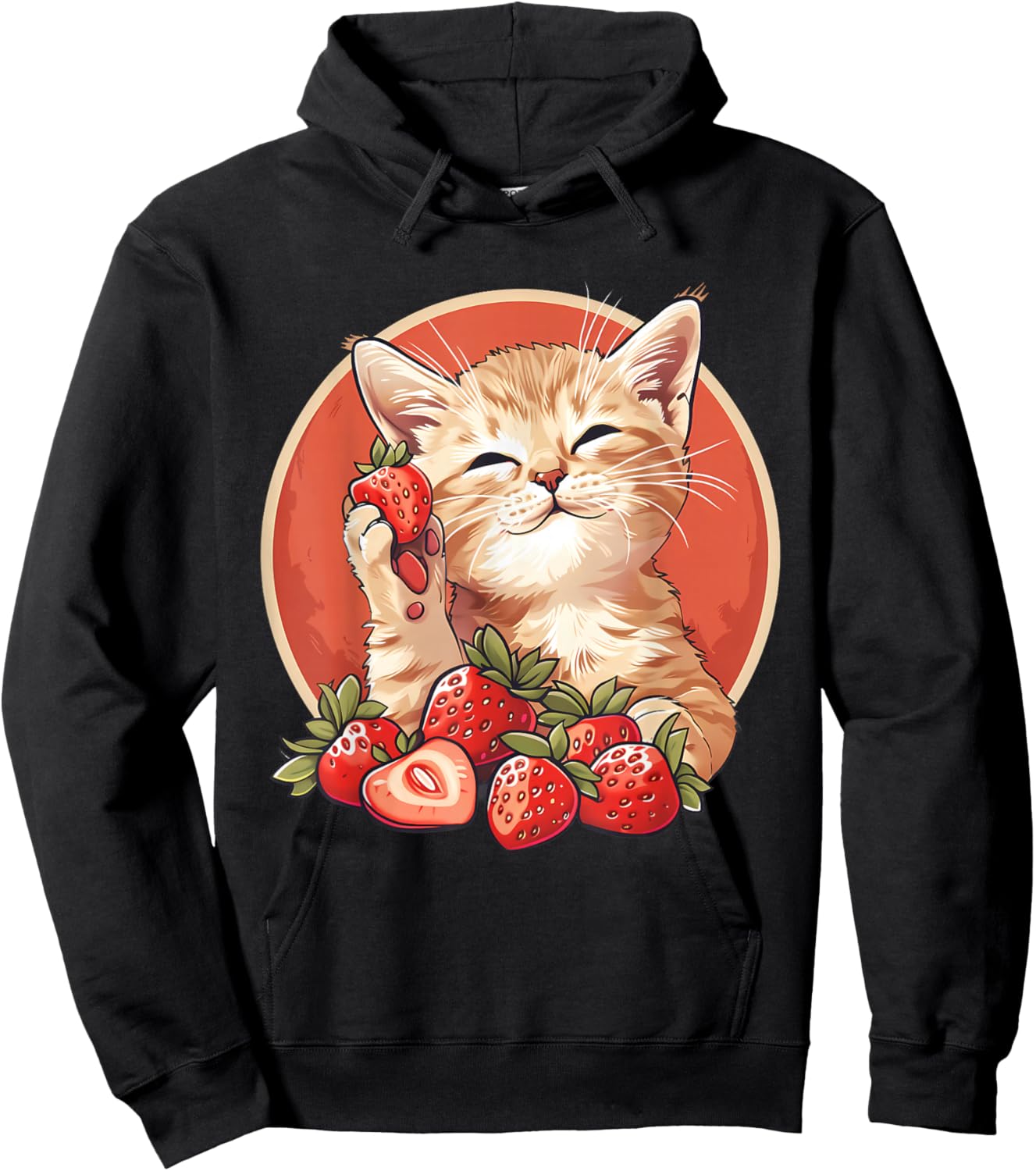 Strawberry Cat Portrait Animal Print Drawing Strawberries Hoodie - Hoodie | Black