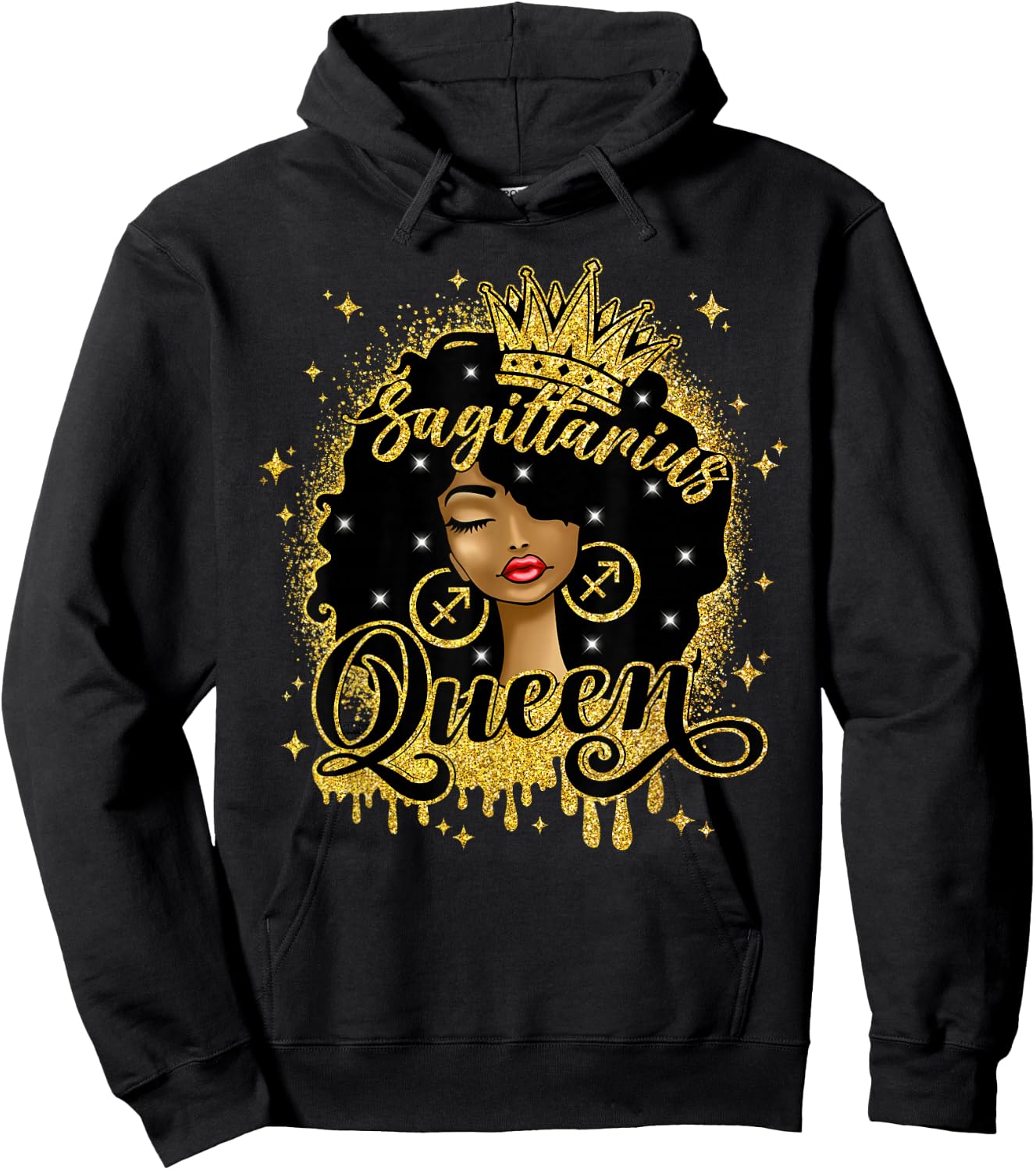 Sagittarius Queen Afro Natural Hair Girl Black Woman Zodiac Hoodie - Hoodie | Black