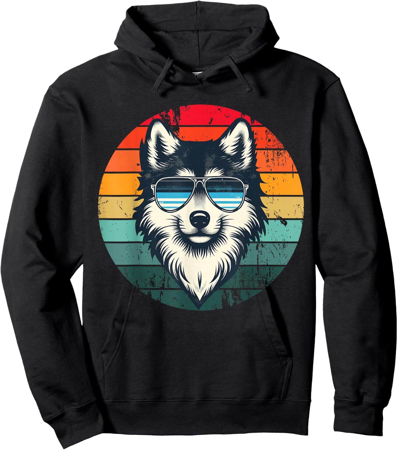 Cool Retro Wolf in Sunglasses 70s 80s 90s Novelty Funny Wolf Hoodie - Hoodie | Black
