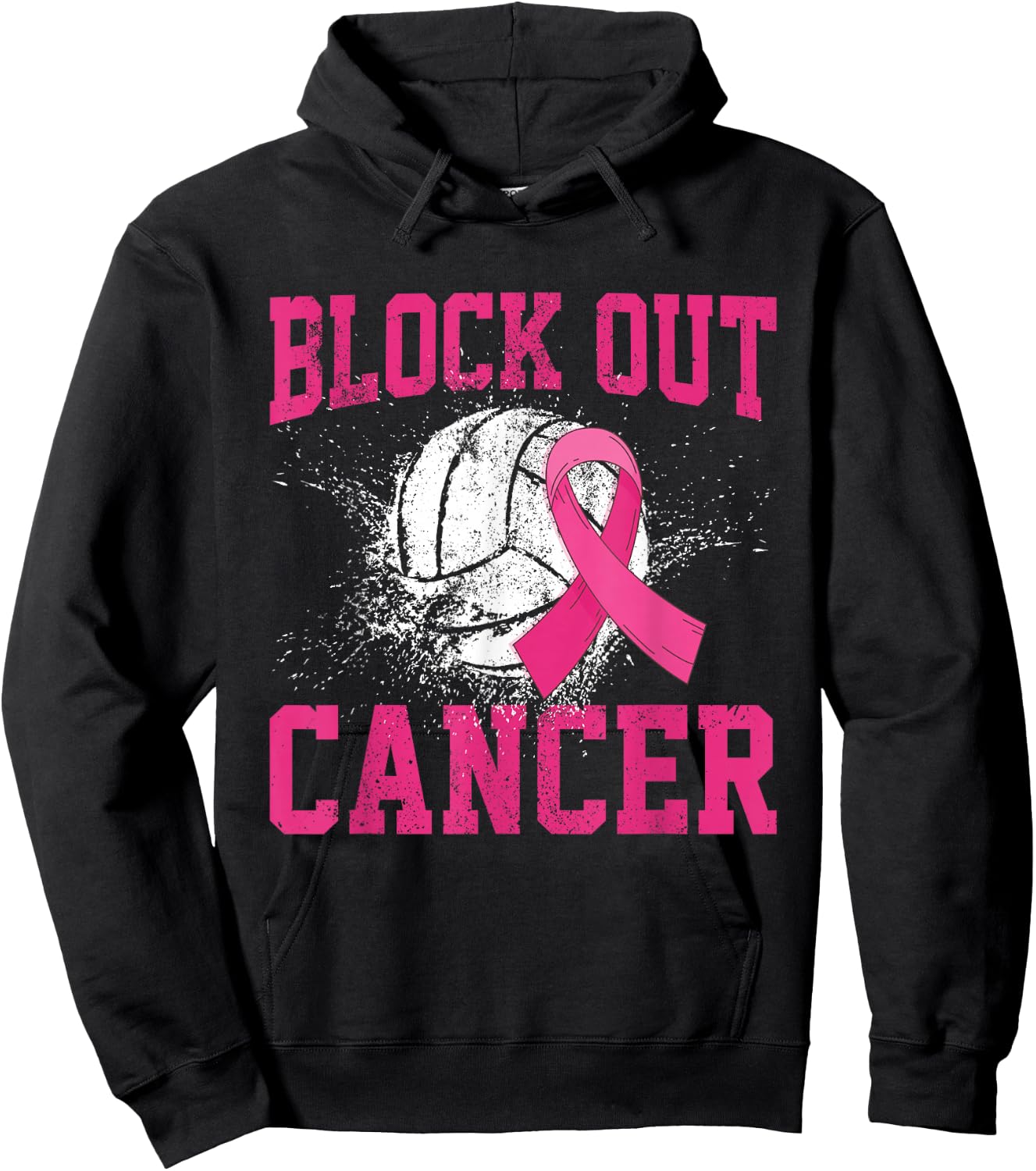 Volleyball Breast Cancer Awareness Block Out Cancer Hoodie - Hoodie | Black