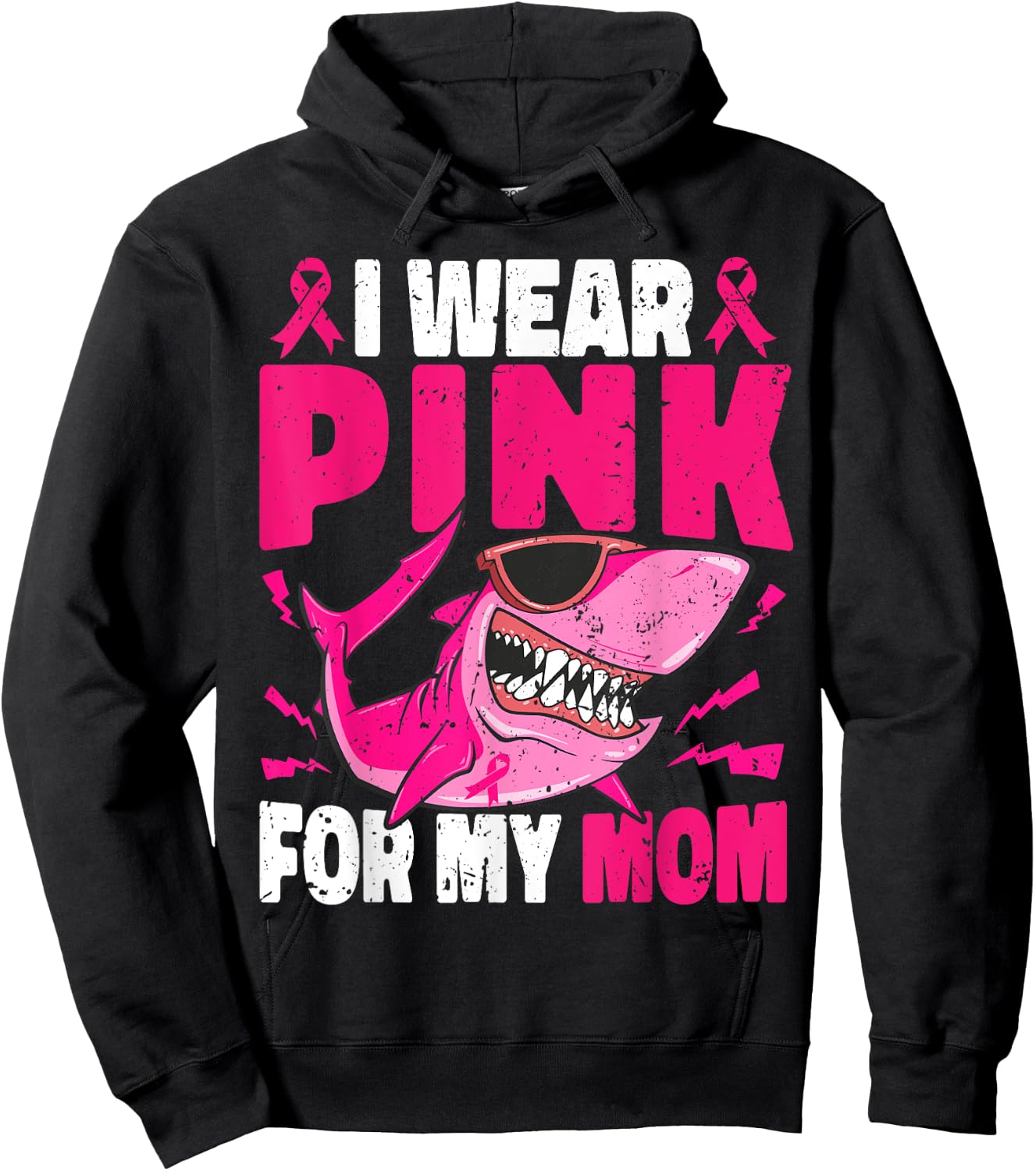 Shark I Wear Pink For My Mom Breast Cancer Awareness Boys Hoodie - Hoodie | Black