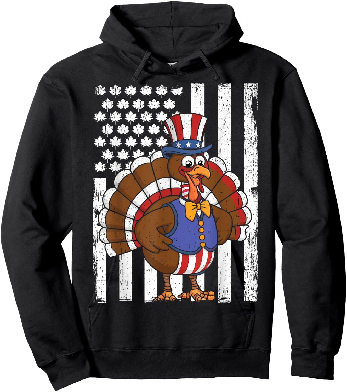 Happy Turkey Day Thanksgiving USA Flag Patriotic Funny Hoodie - Hoodie | Black