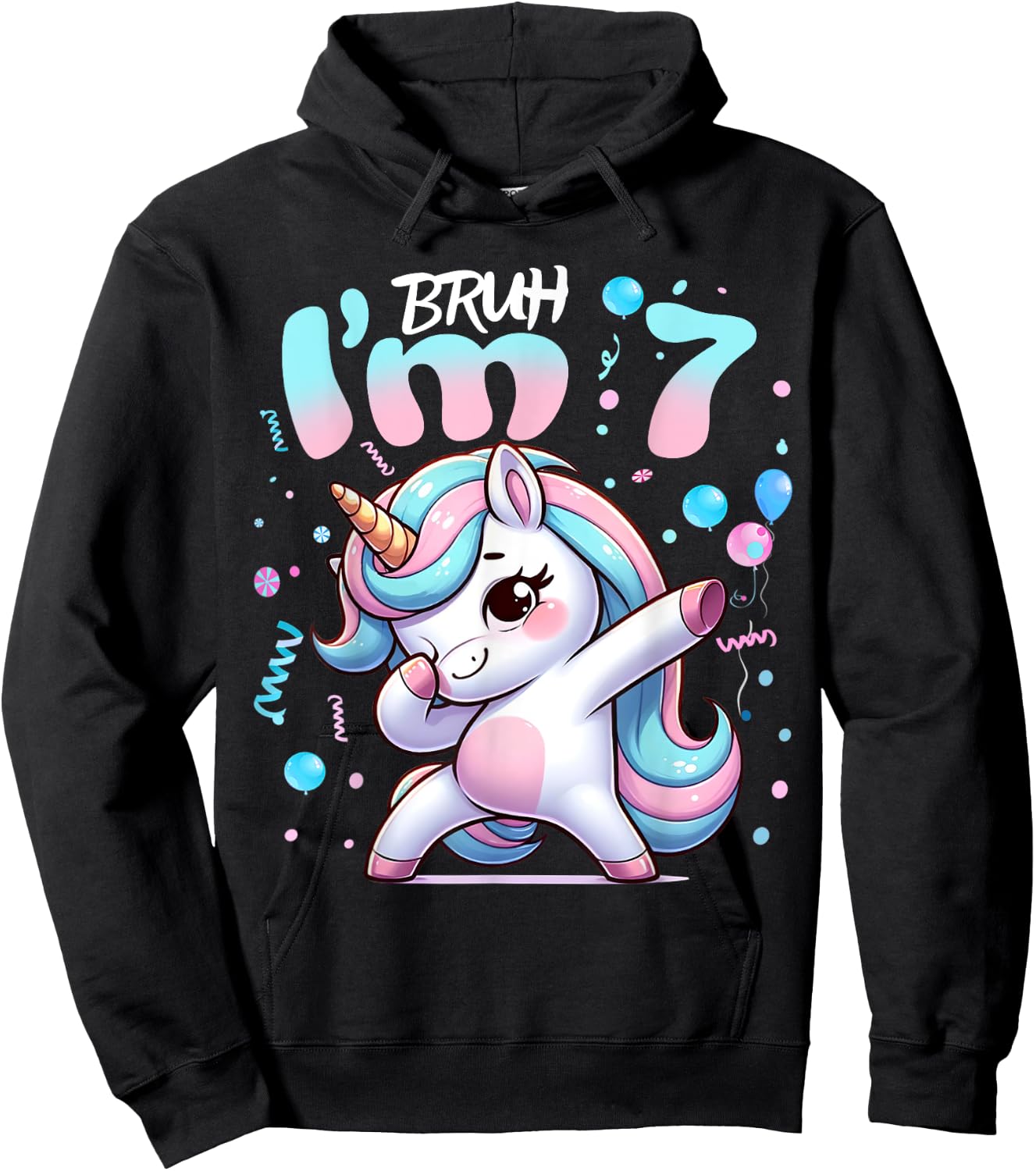 7th Birthday Girl Dabbing Unicorn Bruh I'm 7 Years Old Girls Hoodie - Hoodie | Black